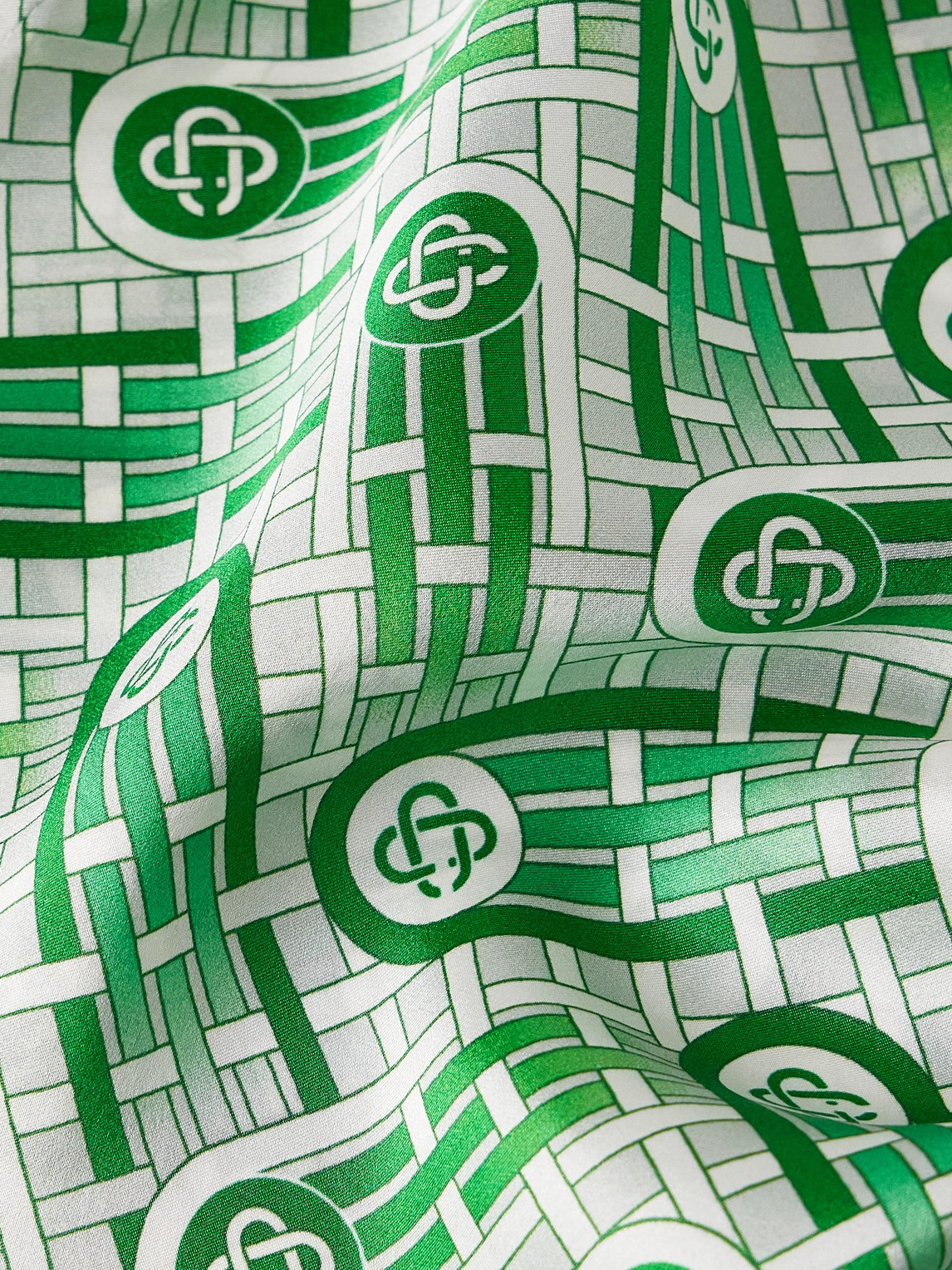 Casablanca Mens Green Ping Pong Ping Pong Monogram Cuban-collar Short-sleeve Silk Shirt