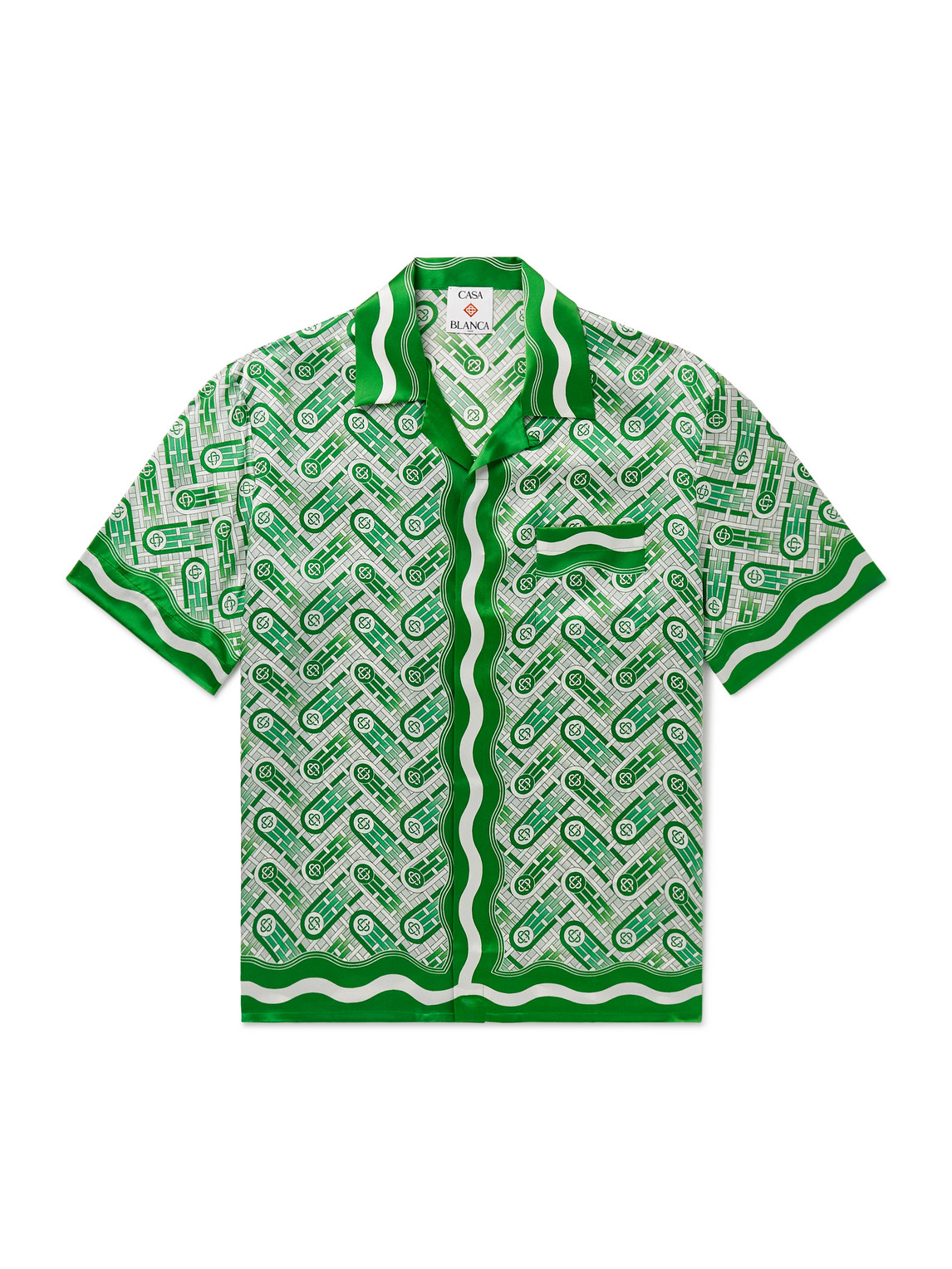 Casablanca Mens Green Ping Pong Ping Pong Monogram Cuban-collar Short-sleeve Silk Shirt