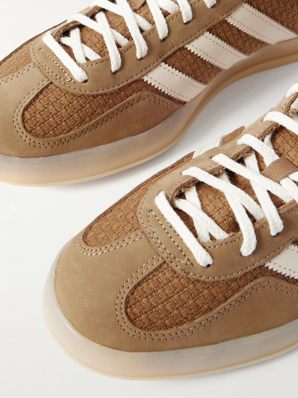 Adidas Originals Gazelle Indoor Leather And Nubuck-trimmed Basketweave Cotton Sneakers In Brown