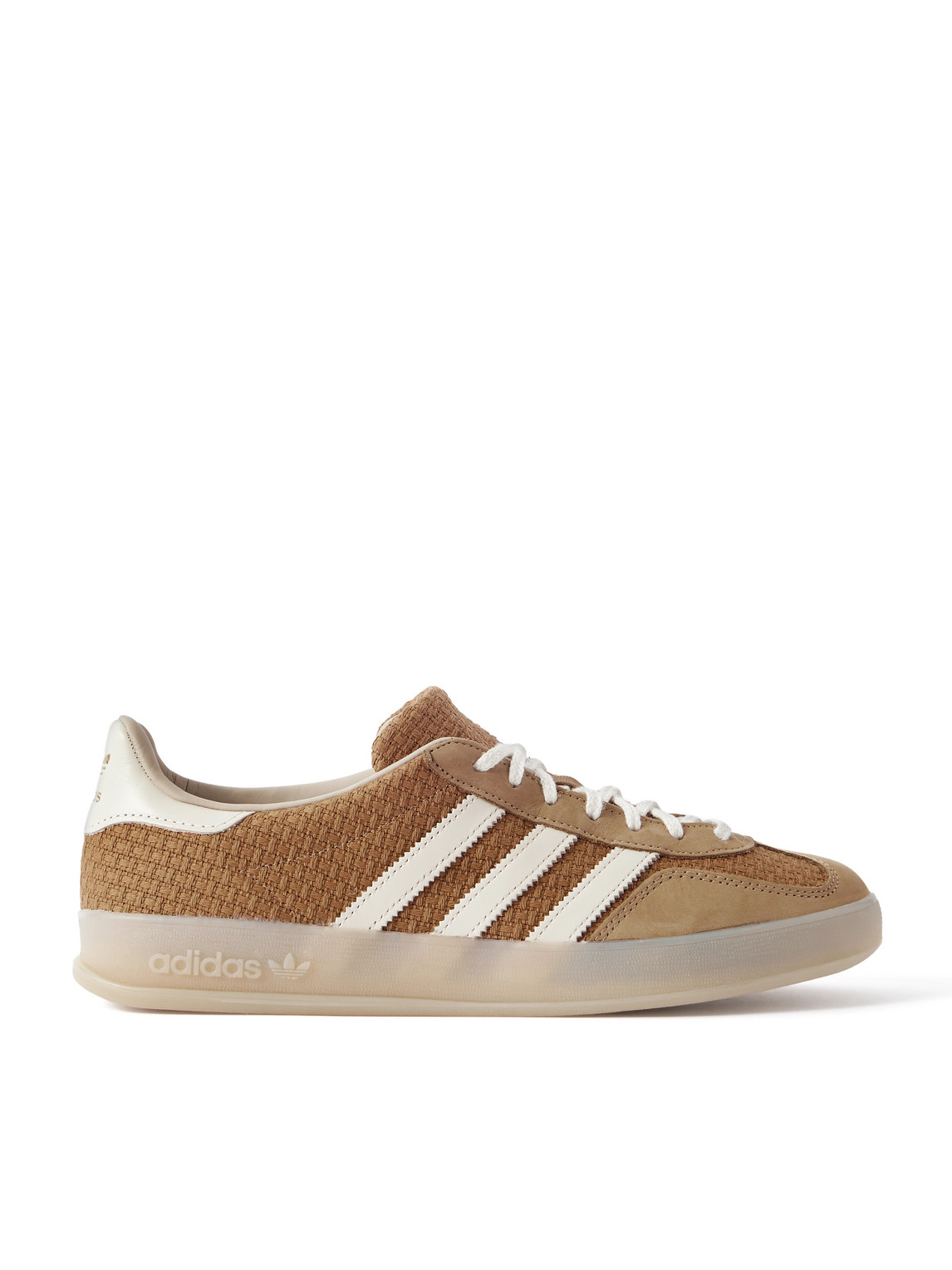 Adidas Originals Gazelle Indoor Leather And Nubuck-trimmed Basketweave Cotton Sneakers In Brown