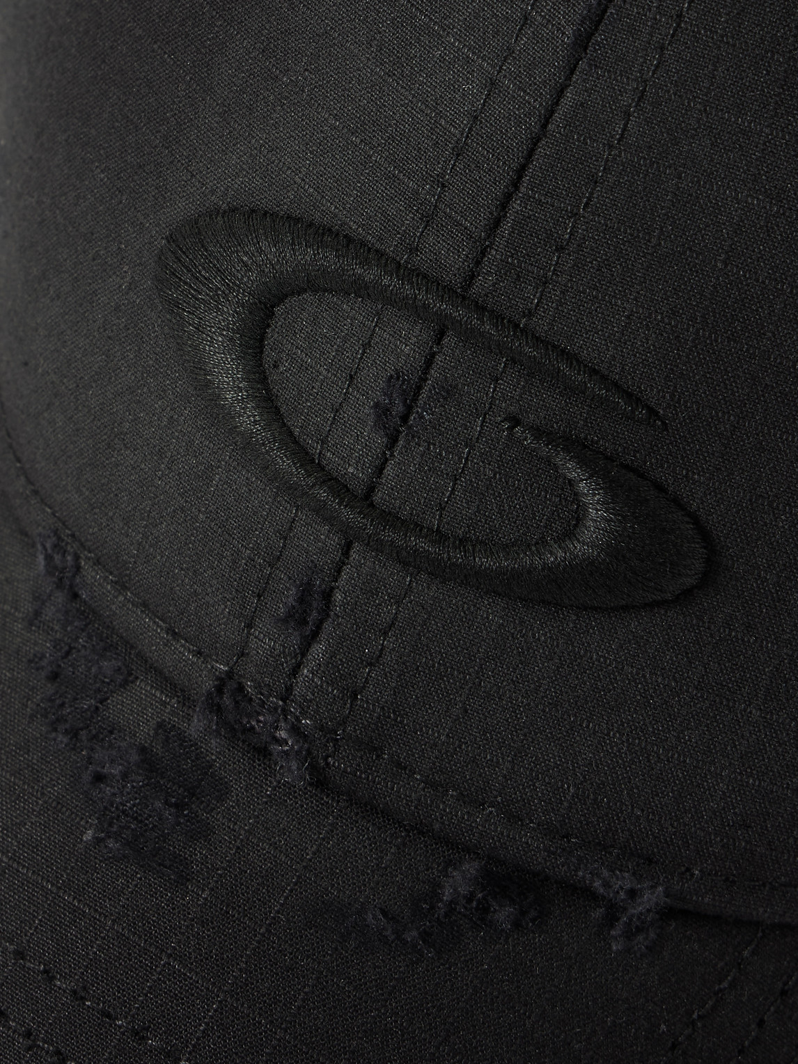 Balenciaga Cargo Distressed Logo-embroidered Cotton-ripstop Baseball Cap In Black