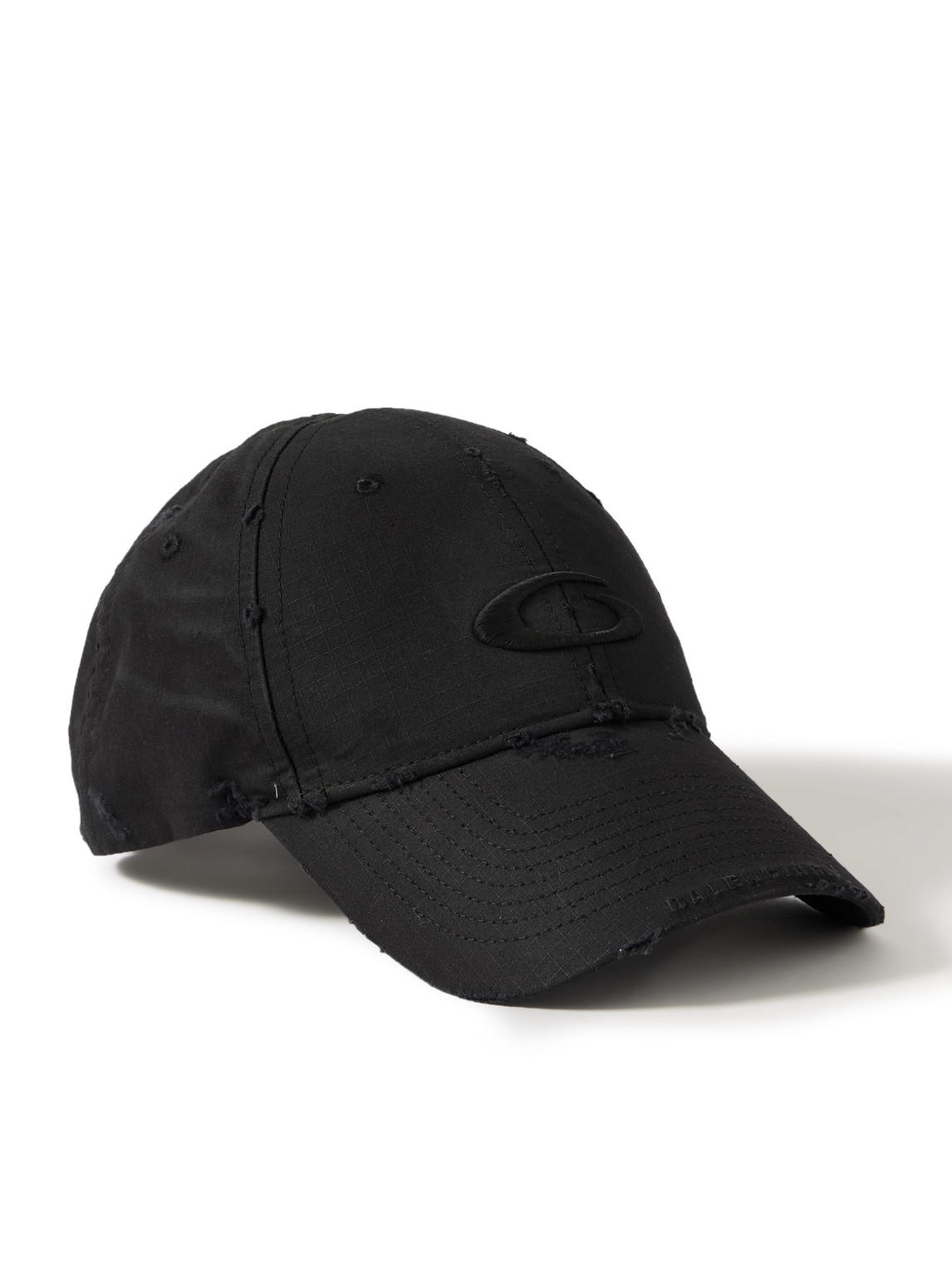 Balenciaga Cargo Distressed Logo-embroidered Cotton-ripstop Baseball Cap In Black