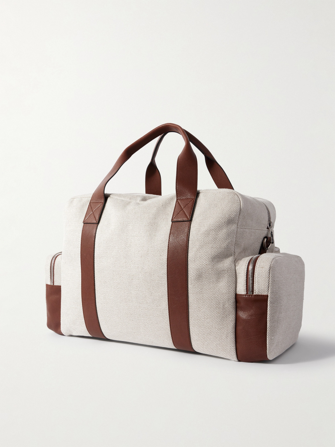  Brunello Cucinelli - Leather-trimmed Canvas Weekend Bag - Men - Neutrals 