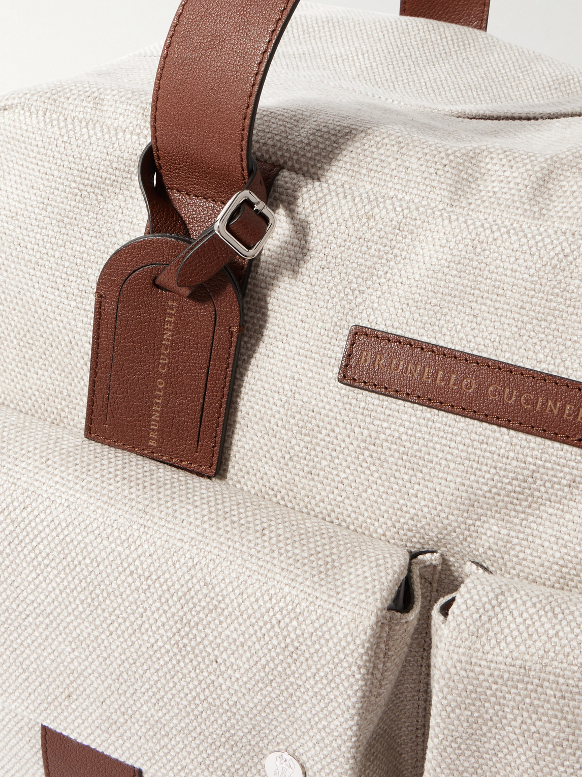  Brunello Cucinelli - Leather-trimmed Canvas Weekend Bag - Men - Neutrals 