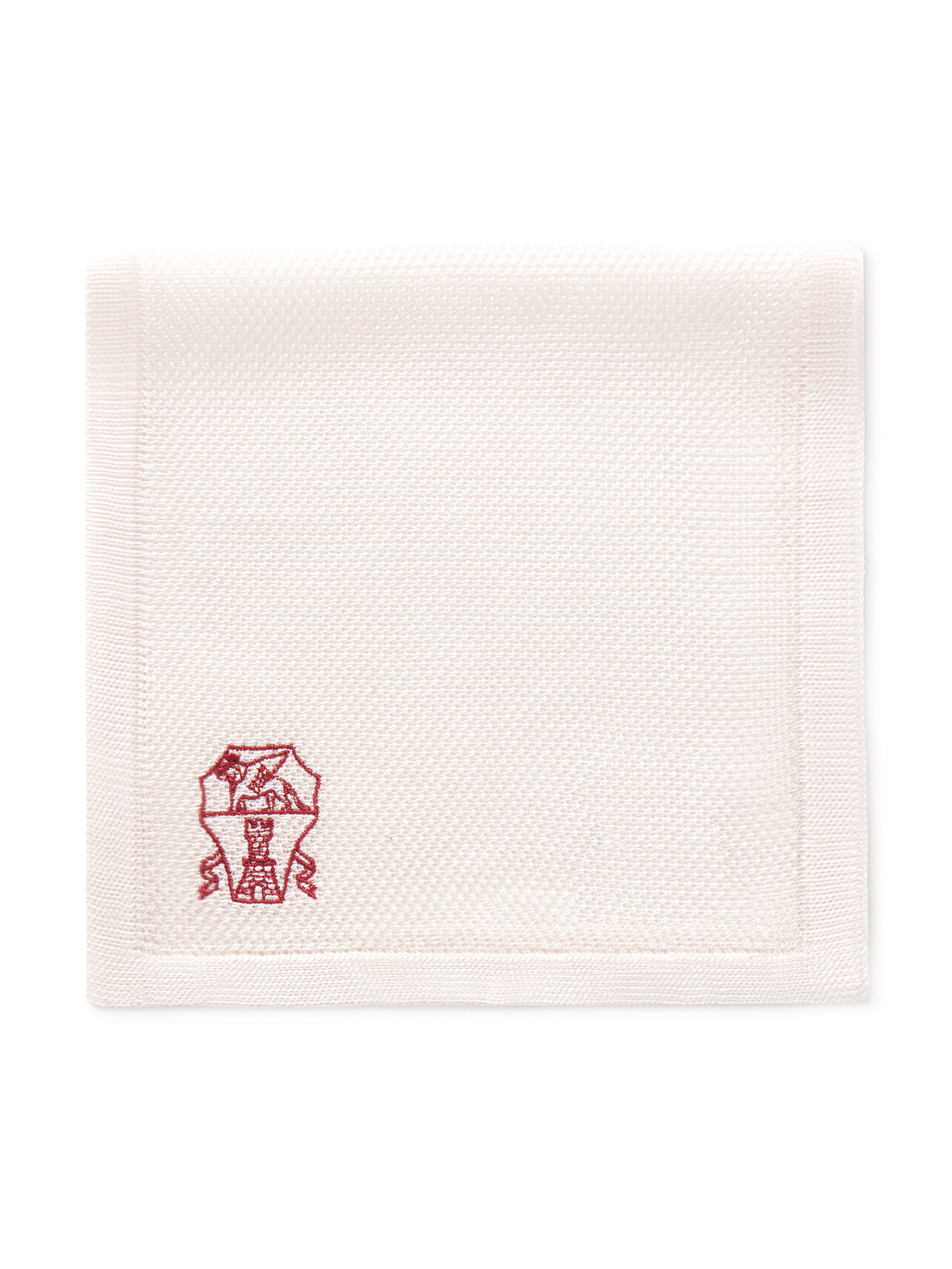 Brunello Cucinelli Logo-embroidered Knitted Silk Pocket Square In White