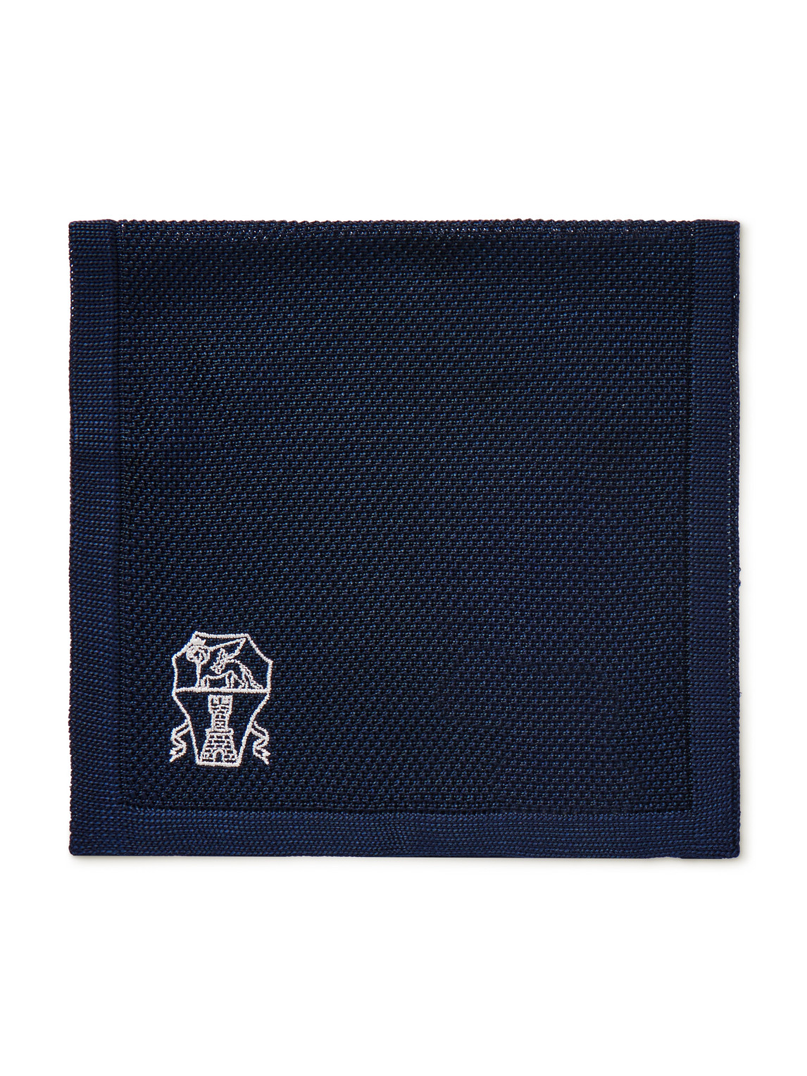 Brunello Cucinelli Logo-embroidered Knitted Silk Pocket Square In Blue