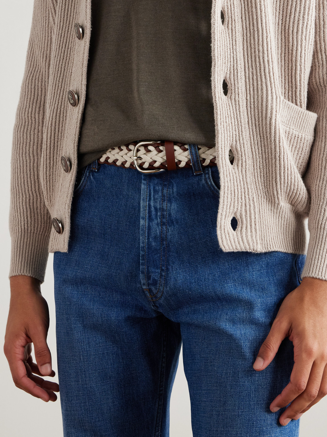 Brunello Cucinelli Cinta Leather-trimmed Woven Canvas Belt