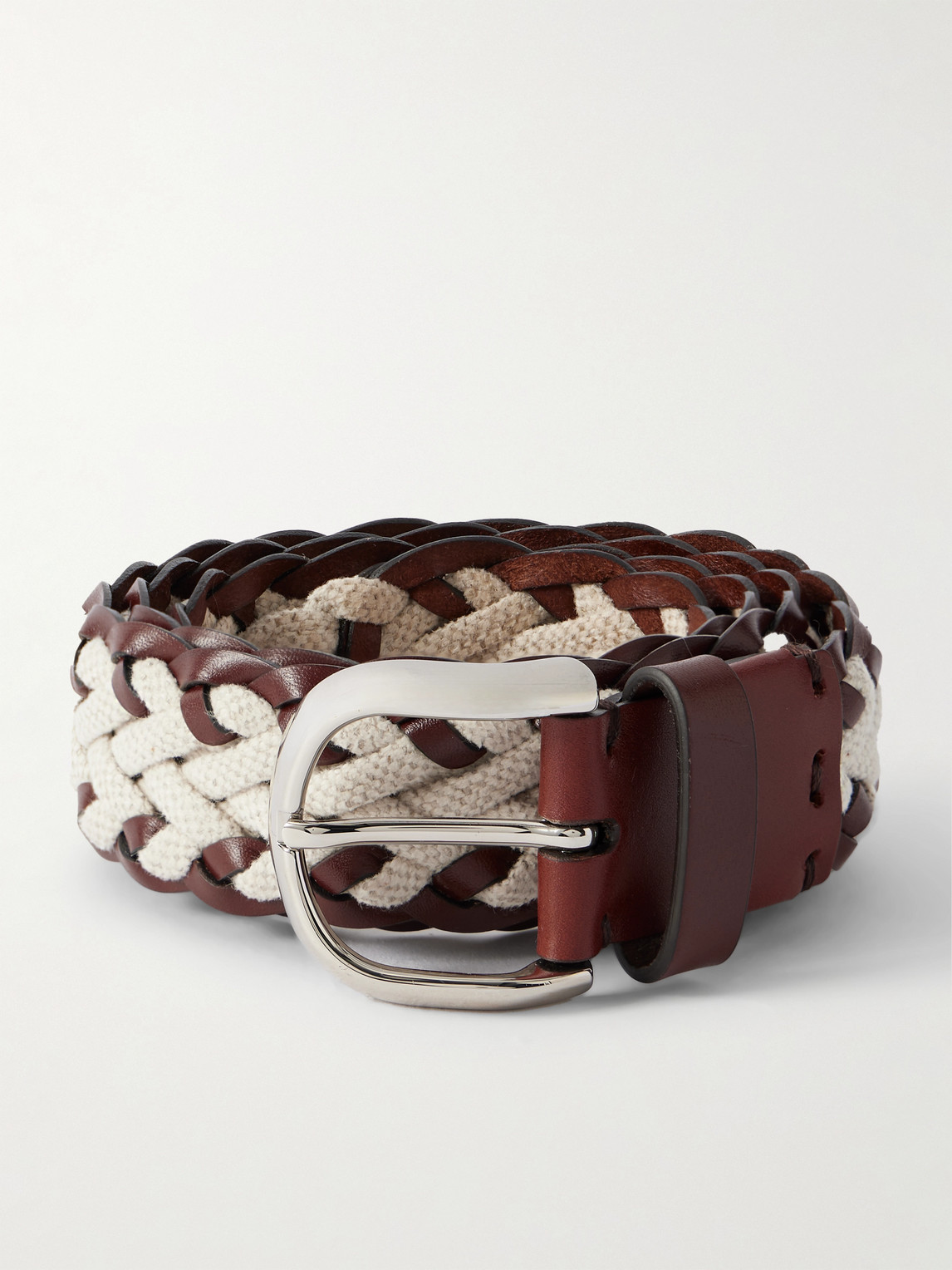 Brunello Cucinelli Cinta Leather-Trimmed Woven Canvas Belt - Men