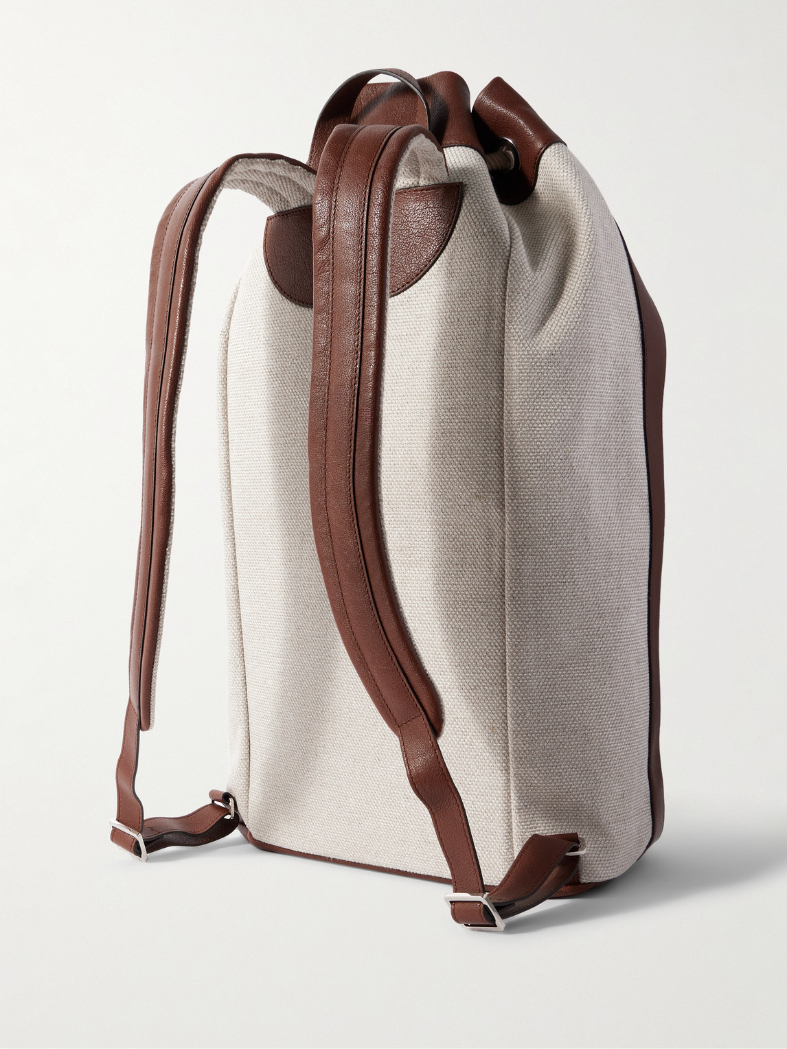  Brunello Cucinelli - Leather-trimmed Cotton And Linen-blend Canvas Backpack - Men - Neutrals 