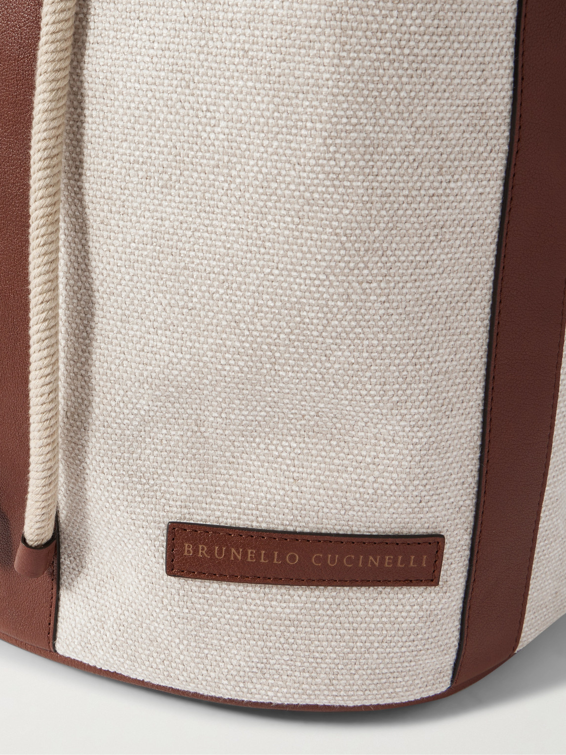  Brunello Cucinelli - Leather-trimmed Cotton And Linen-blend Canvas Backpack - Men - Neutrals 