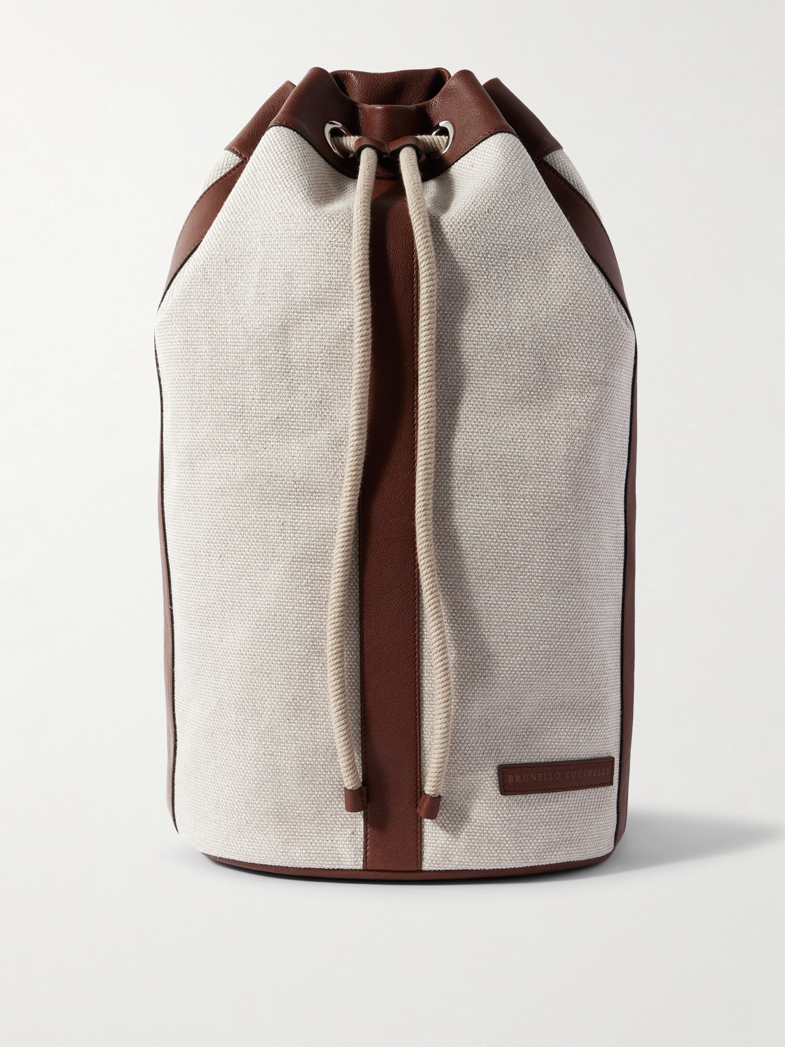 Brunello Cucinelli Leather-trimmed Cotton And Linen-blend Canvas Backpack In Neutrals