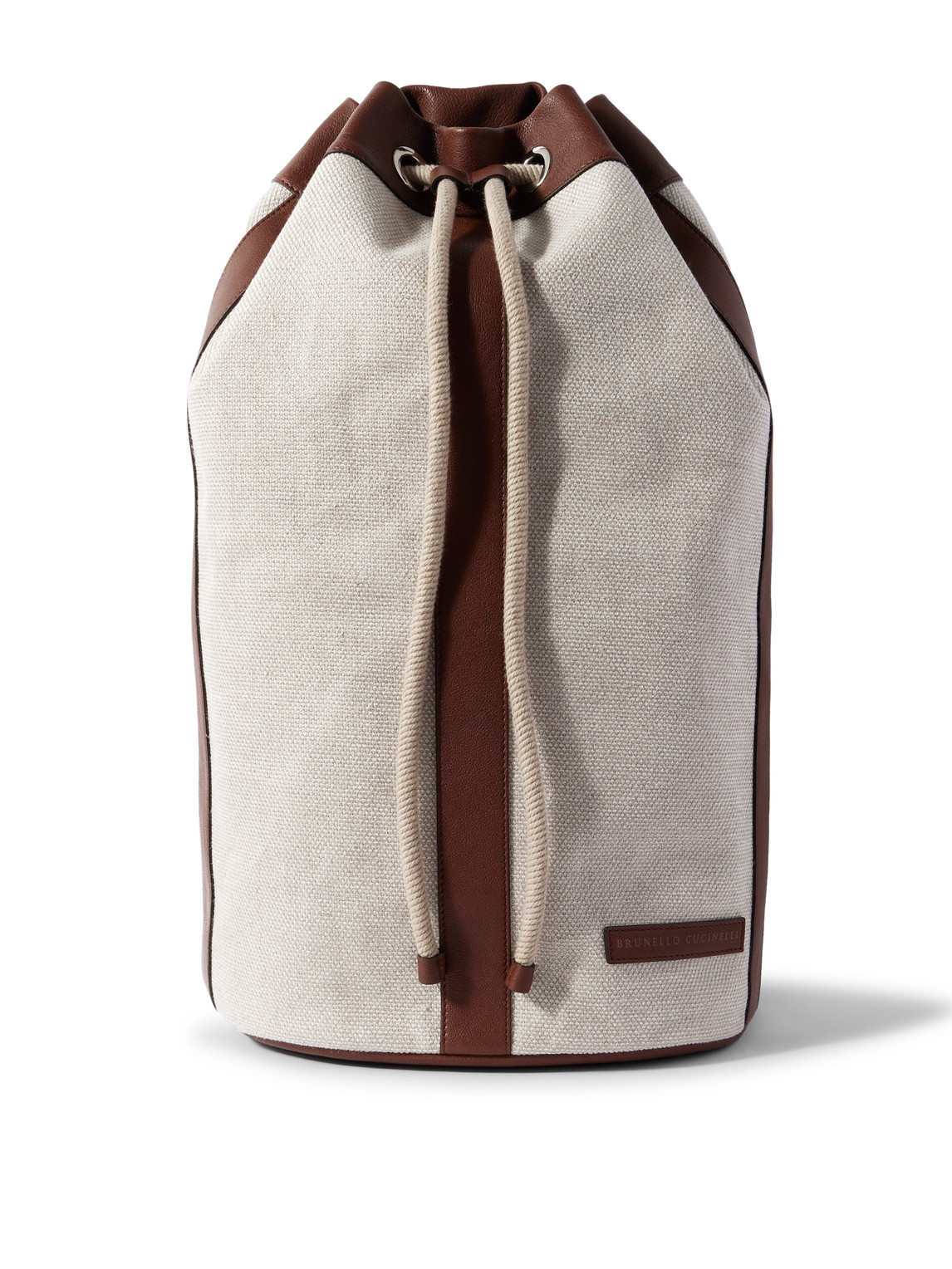 Brunello Cucinelli Leather-trimmed Cotton And Linen-blend Canvas Backpack In Neutrals