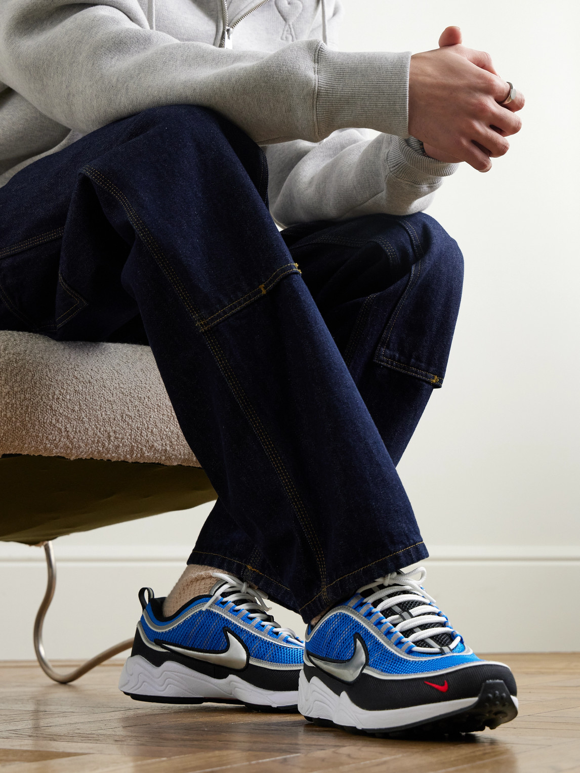 Shop Nike Air Zoom Spiridon Rubber-trimmed Mesh Sneakers In Blue