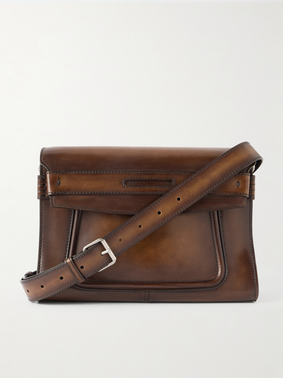 Berluti Andy Venezia Leather Messenger Bag In Brown