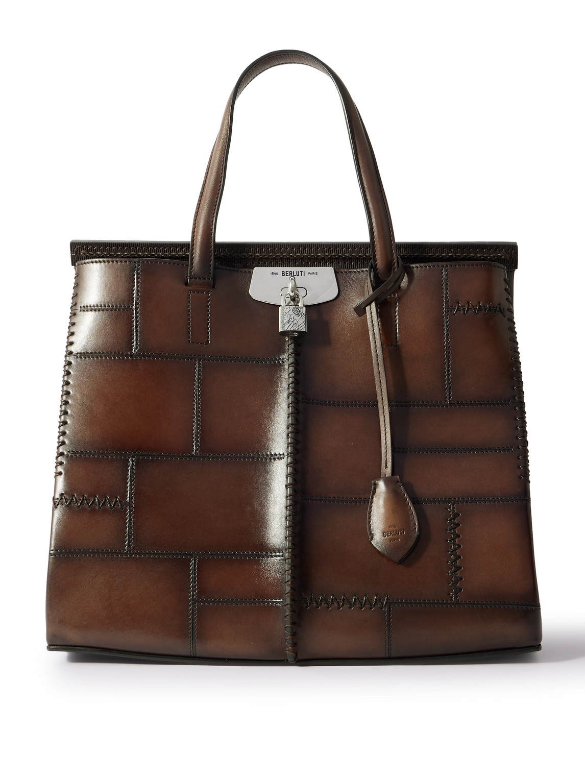 Berluti Luti 38 Patchwork Venezia Mosaico Leather Tote Bag In Brown