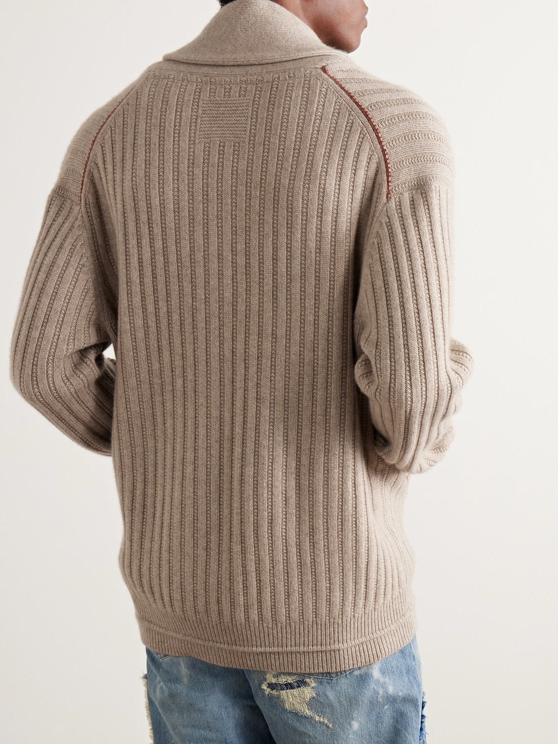 Guest In Residence Varsity Shawl-collar Ribbed Cashmere Cardigan In Neutral