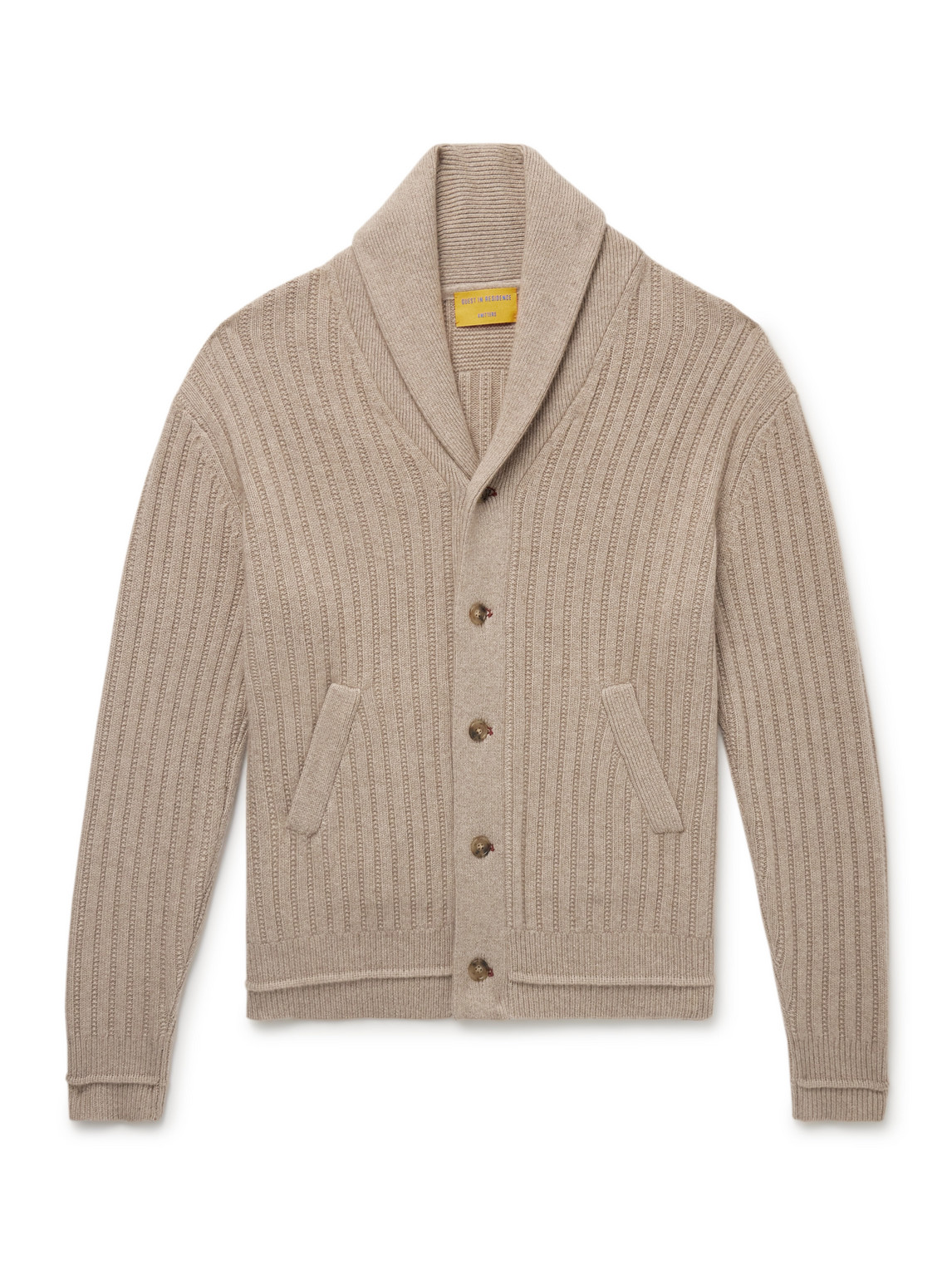 Guest In Residence Varsity Shawl-collar Ribbed Cashmere Cardigan In Neutral