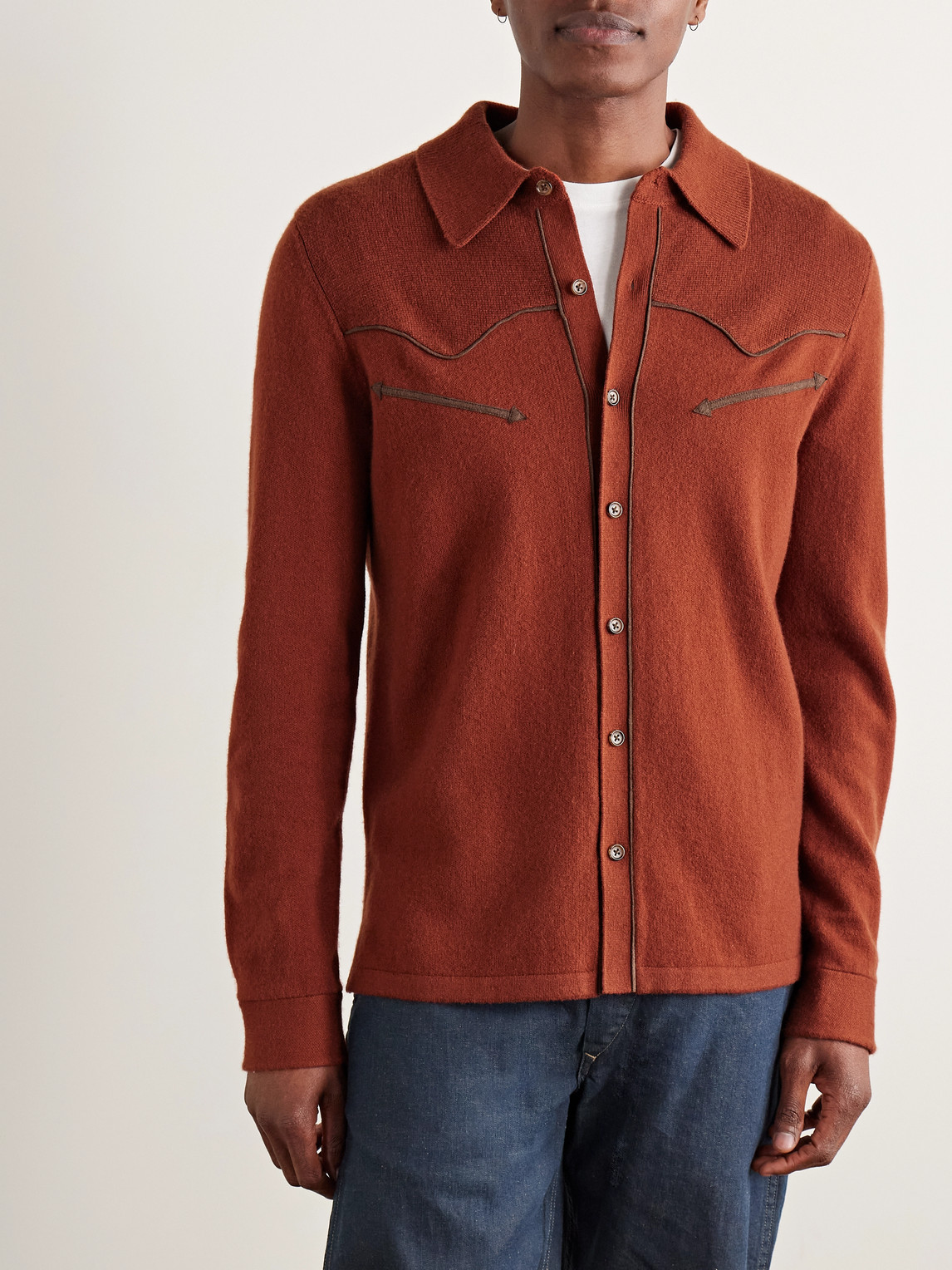 Guest In Residence Western Felt-trimmed Cashmere Shirt In Brown