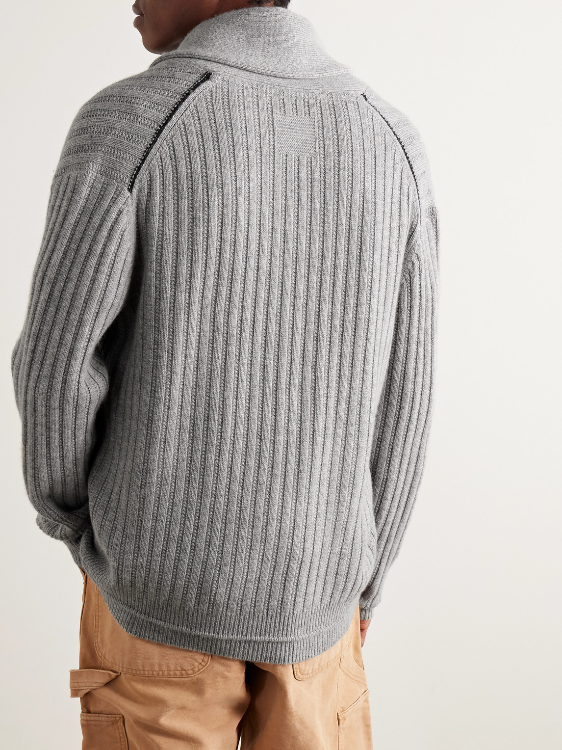 Guest In Residence Varsity Shawl-collar Ribbed Wool And Cashmere-blend Cardigan In Gray
