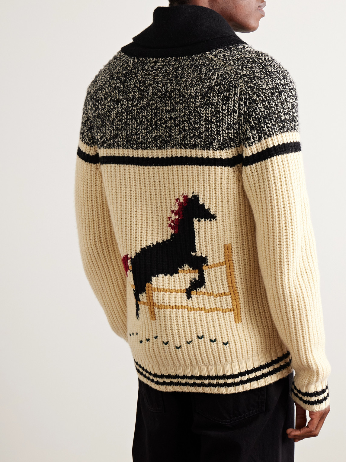 Guest In Residence Rodeo Shawl-collar Intarsia-knit Wool And Cashmere-blend Cardigan In Brown