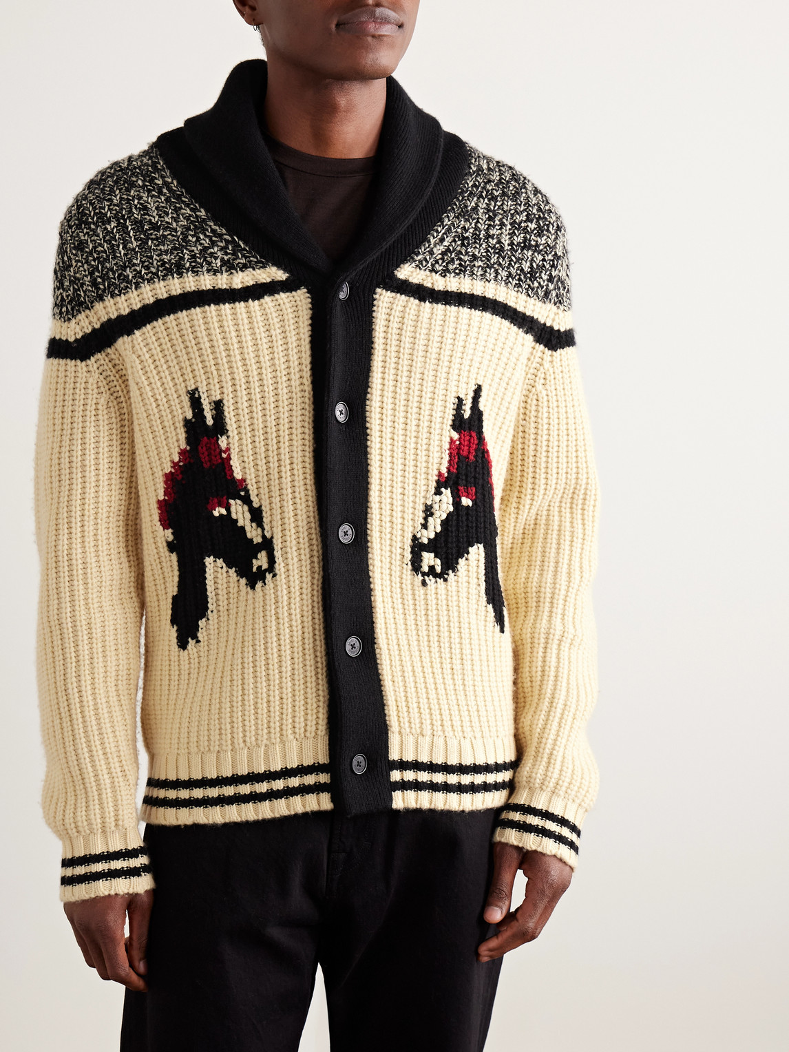 Guest In Residence Rodeo Shawl-collar Intarsia-knit Wool And Cashmere-blend Cardigan In Brown
