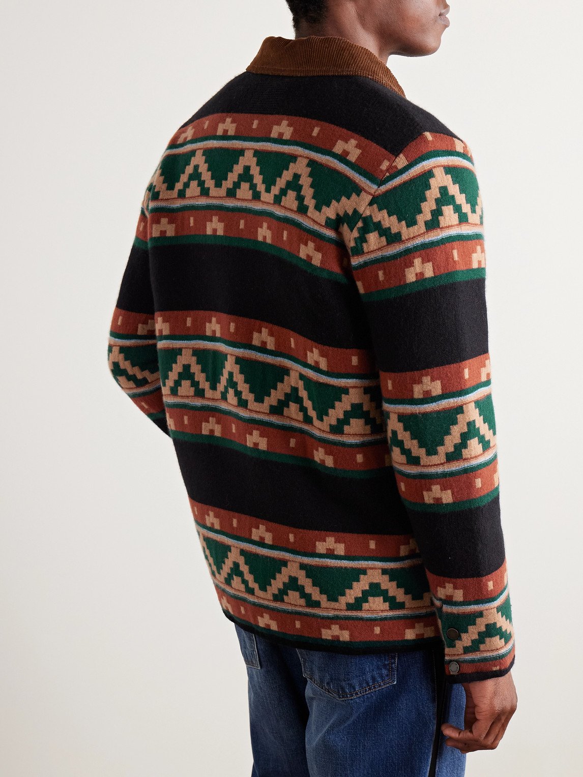 Guest In Residence Western Industry Corduroy-trimmed Intarsia-knit Wool And Cashmere-blend Jacket In Multi