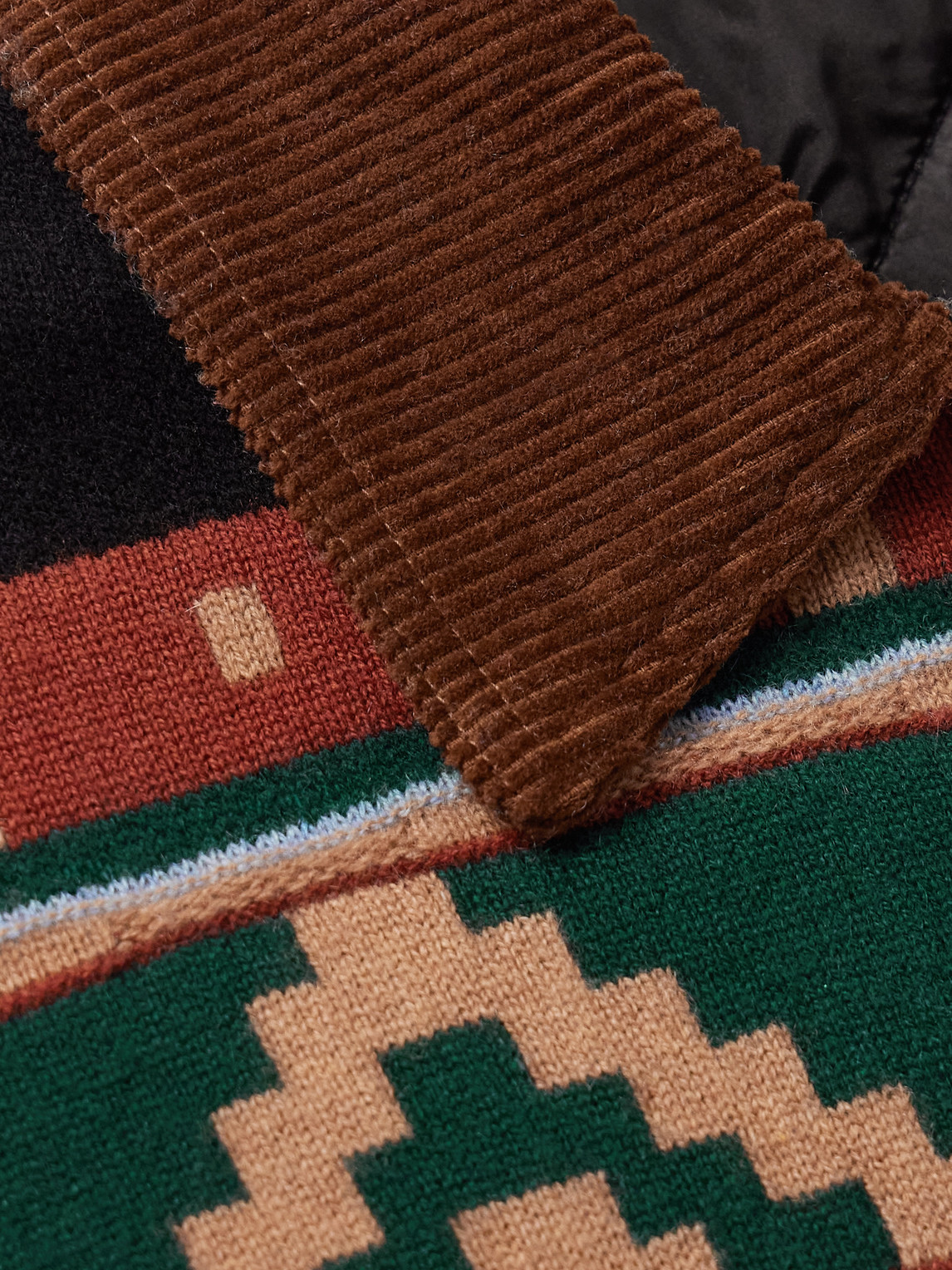 Guest In Residence Western Industry Corduroy-trimmed Intarsia-knit Wool And Cashmere-blend Jacket In Multi