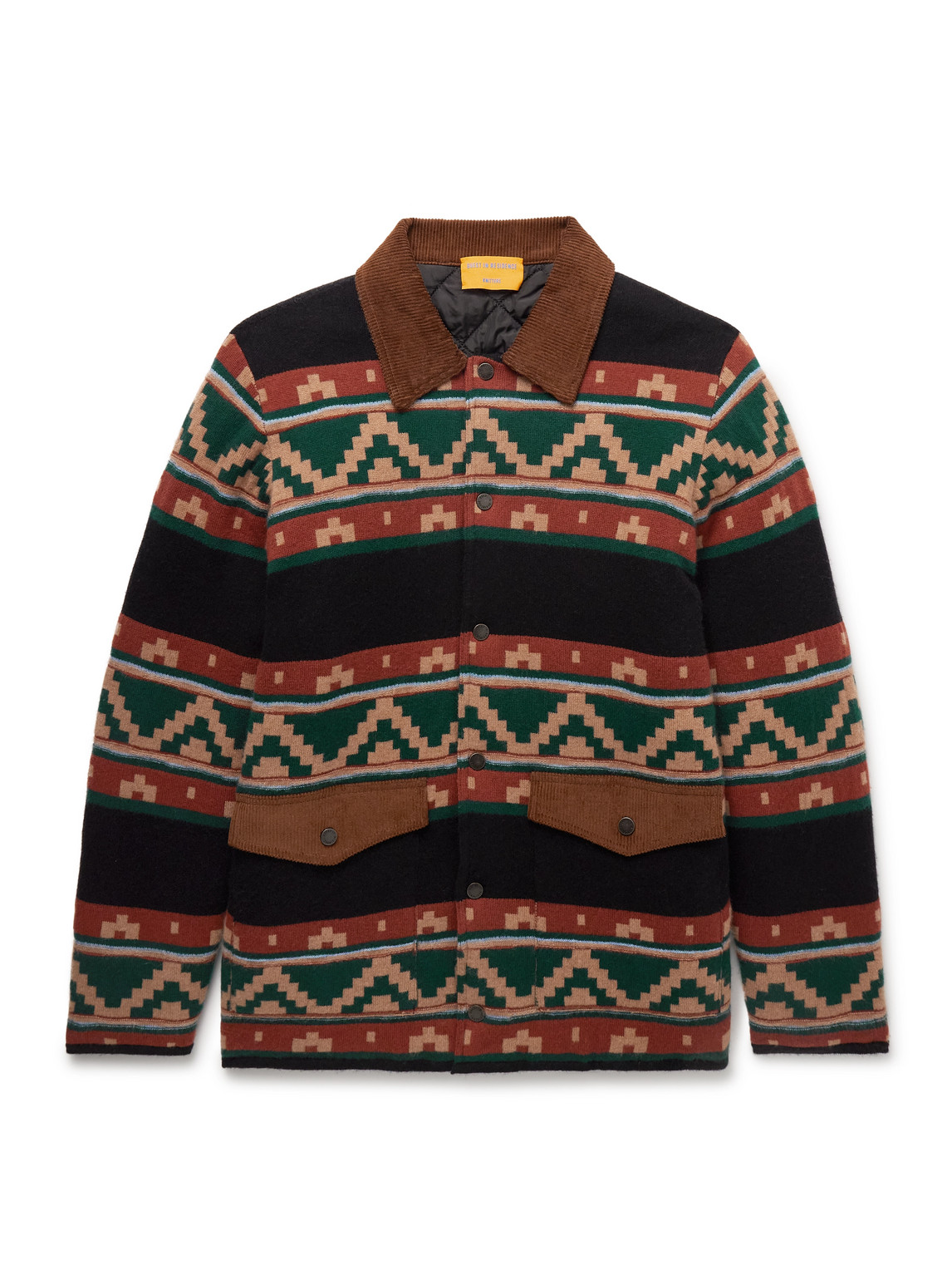 Guest In Residence Western Industry Corduroy-trimmed Intarsia-knit Wool And Cashmere-blend Jacket In Multi