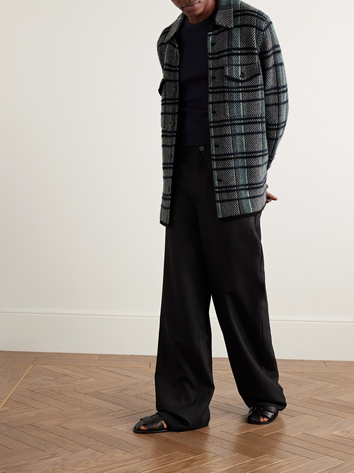 Guest In Residence Checked Cashmere Overshirt In Gray