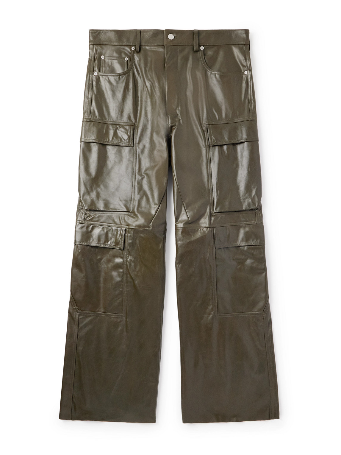 Rick Owens Straight-leg Leather Cargo Trousers In Green