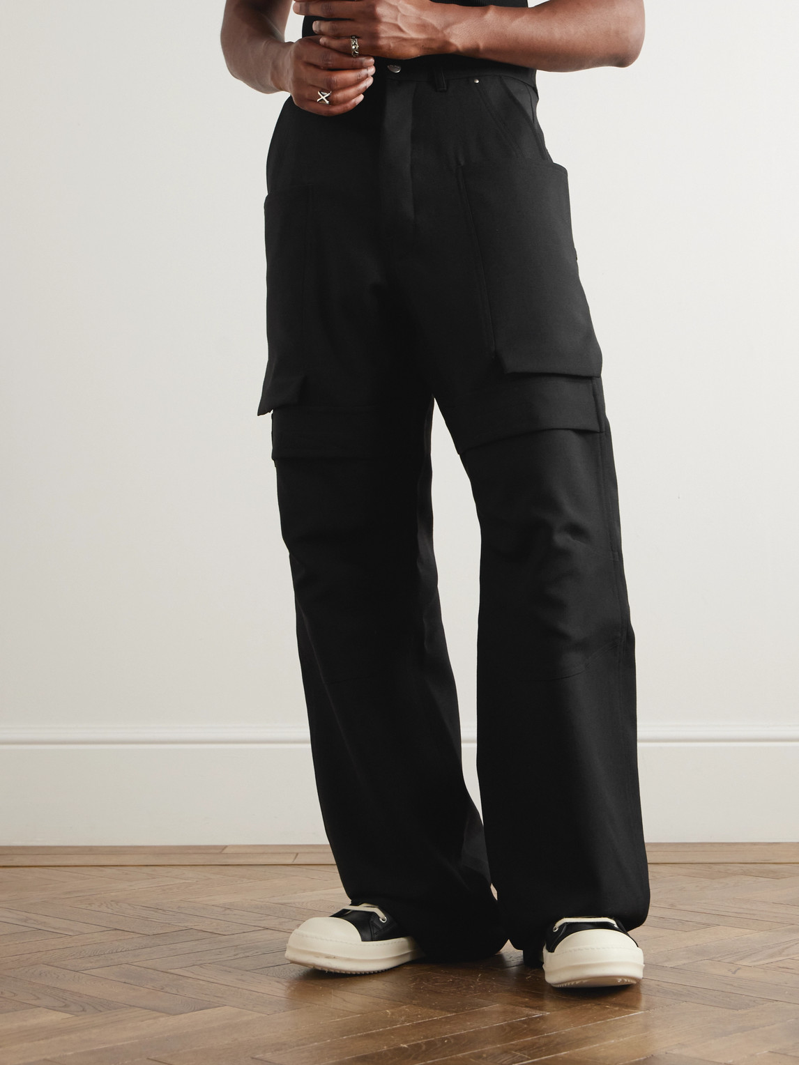 Rick Owens Stefan Wide-leg Grain De Poudre Wool Trousers In Black