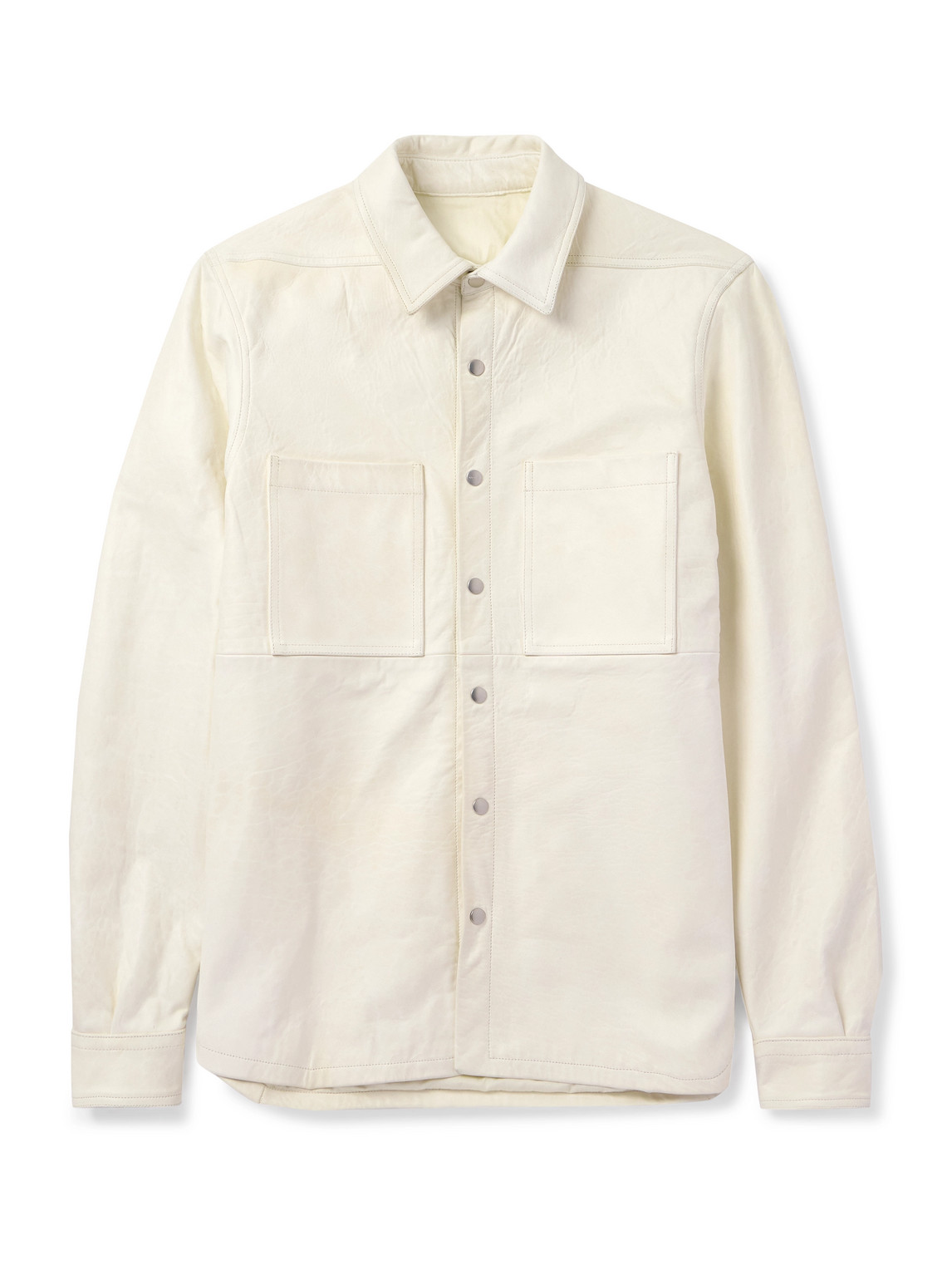 Rick Owens Leather Shirt Jacket In White
