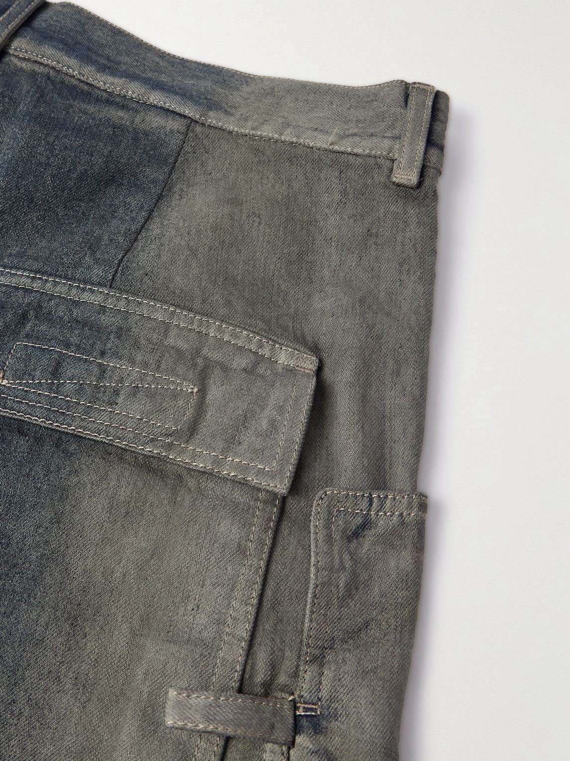 Rick Owens Stefan Wide-leg Distressed Denim Cargo Trousers In Green