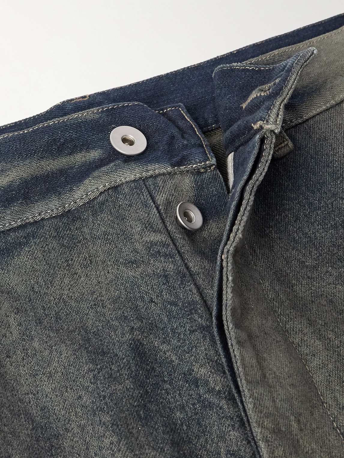 Rick Owens Stefan Wide-leg Distressed Denim Cargo Trousers In Green