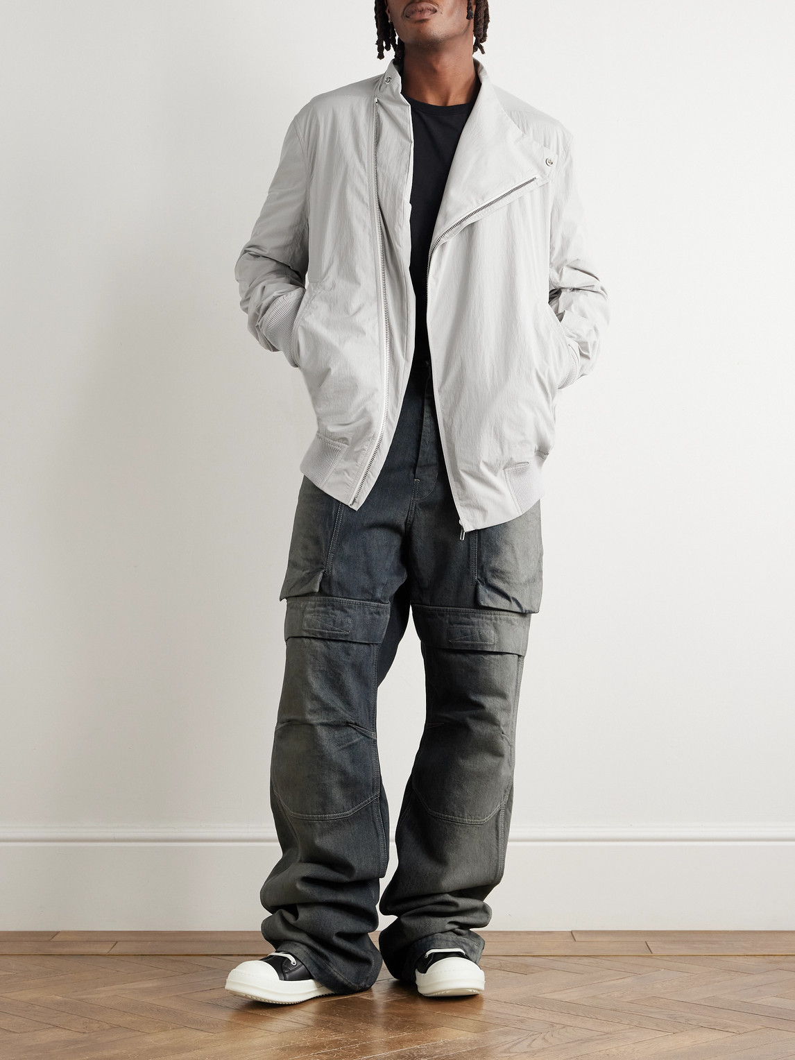 Rick Owens Stefan Wide-leg Distressed Denim Cargo Trousers In Green
