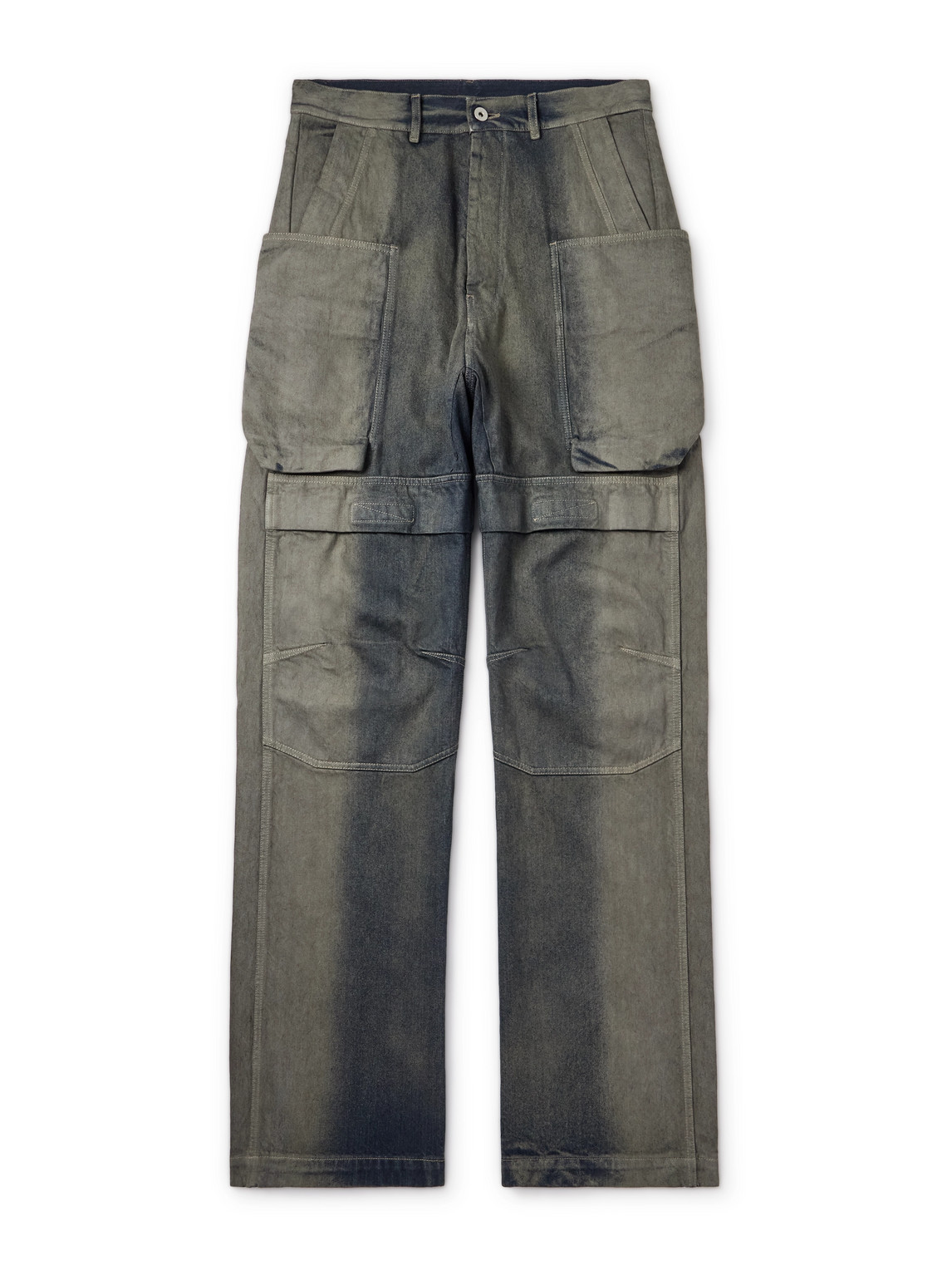 Rick Owens Stefan Wide-leg Distressed Denim Cargo Trousers In Gray