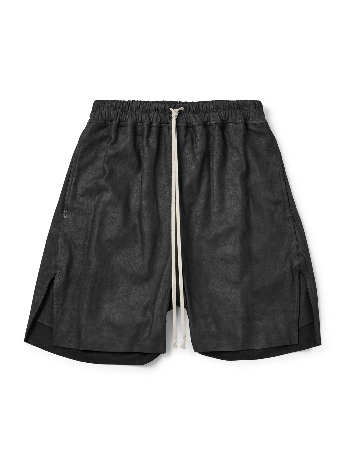 Rick Owens Straight-leg Leather Drawstring Shorts In Black