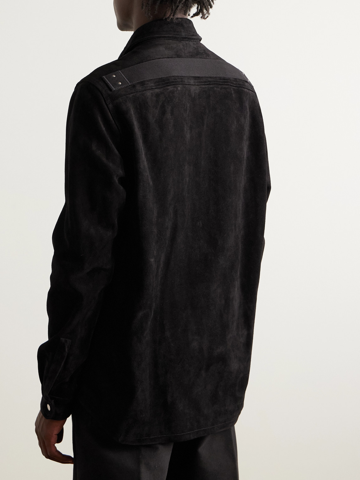 Rick Owens Leather Outershirt With Pockets And Collar In Black
