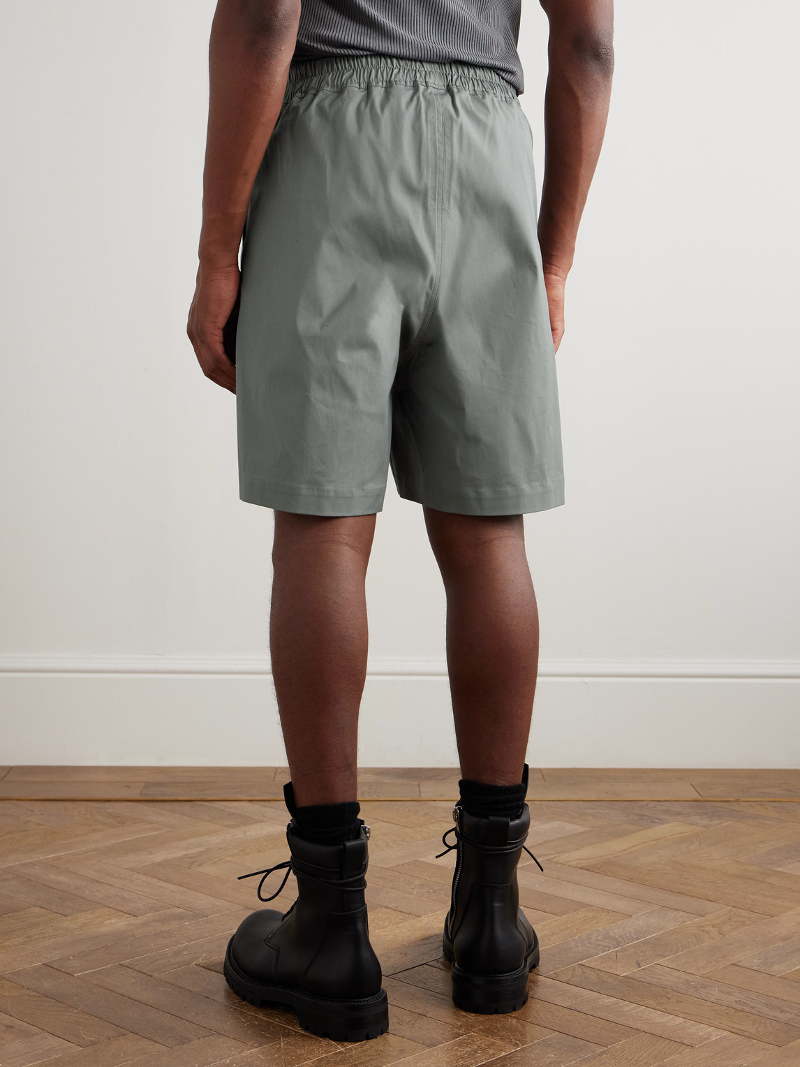 Rick Owens Straight-leg Cotton-blend Poplin Drawstring Shorts In Gray