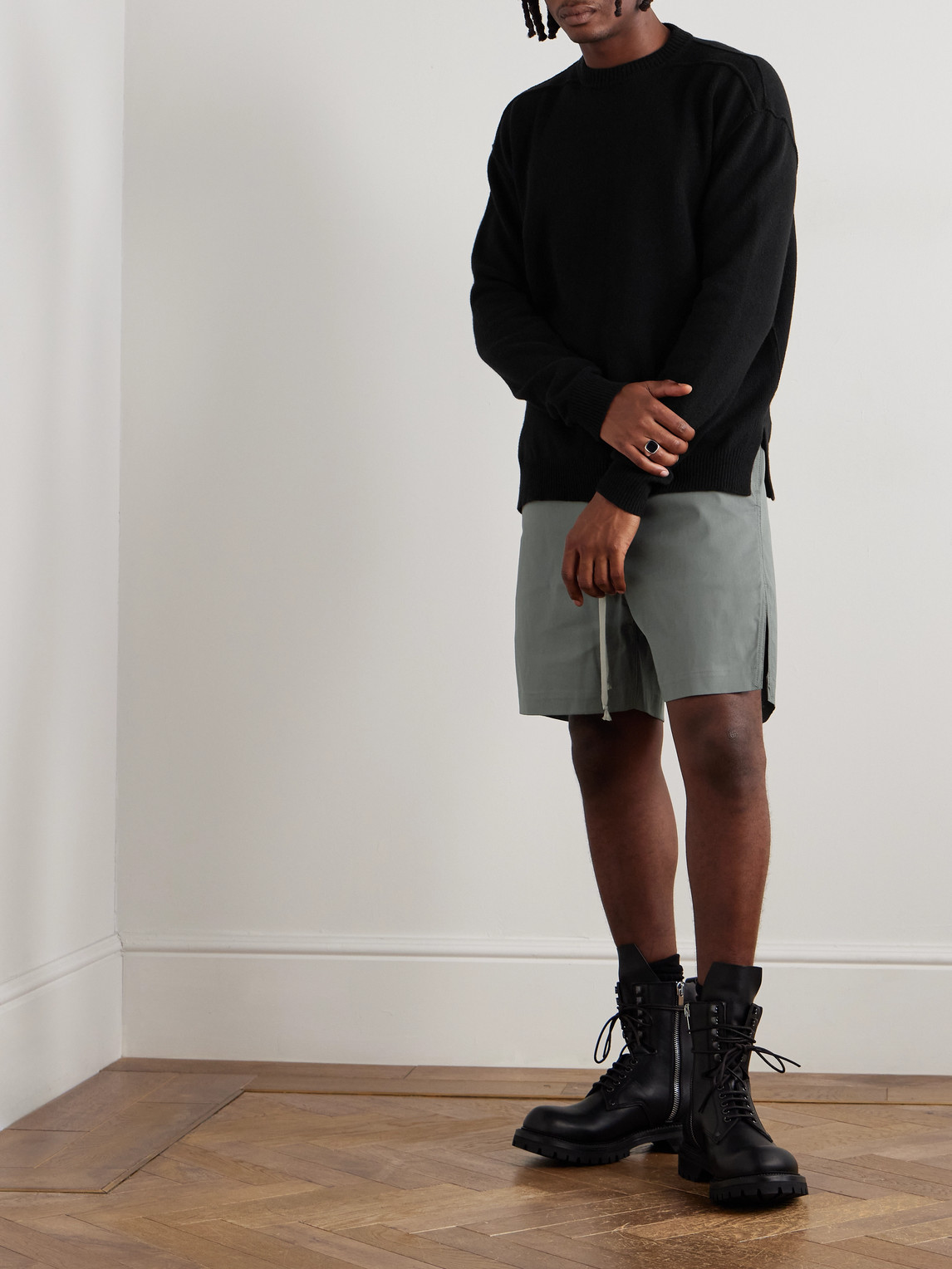 Rick Owens Straight-leg Cotton-blend Poplin Drawstring Shorts In Gray