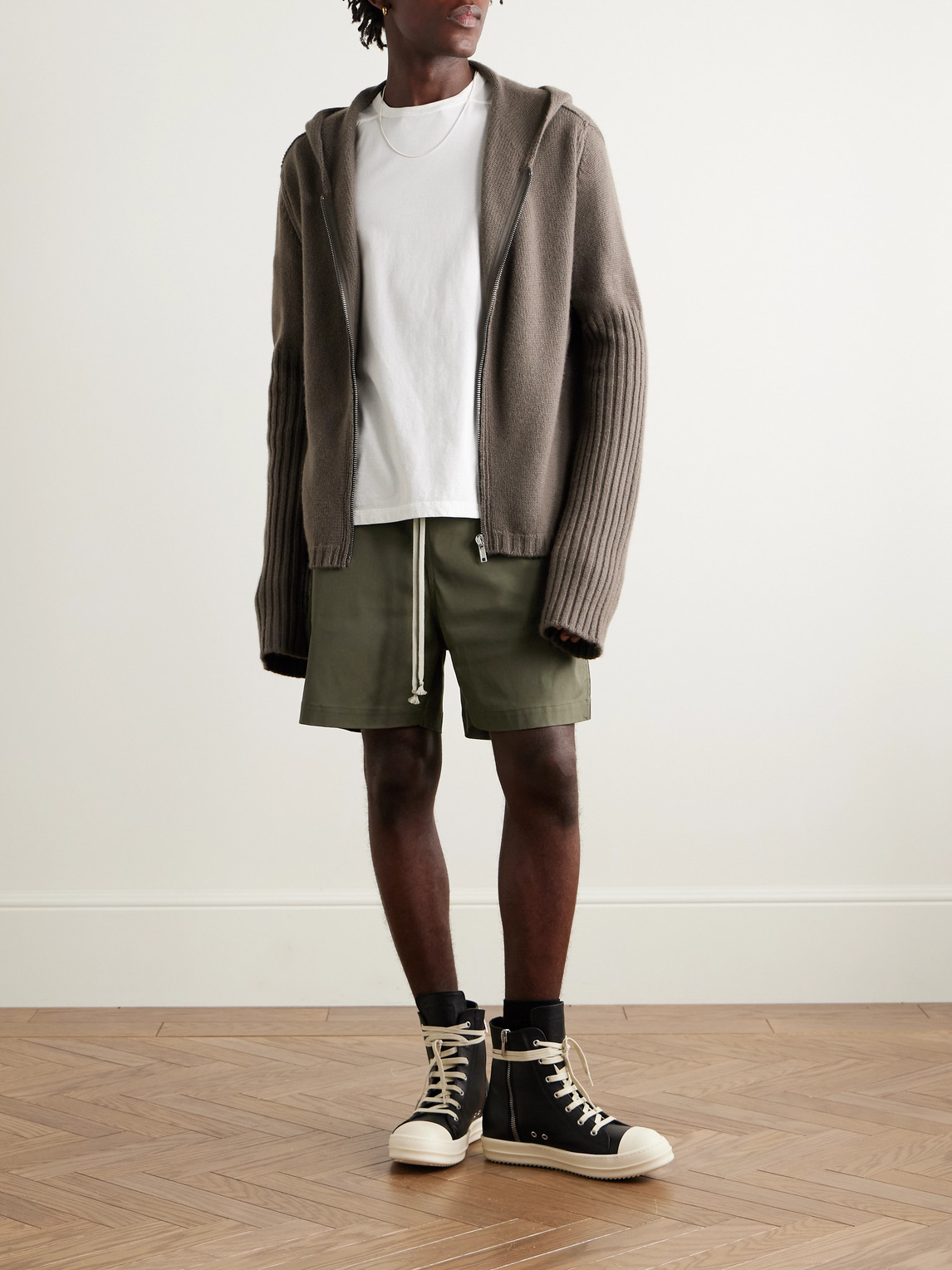 Rick Owens Straight-leg Cotton-blend Poplin Drawstring Shorts In Green