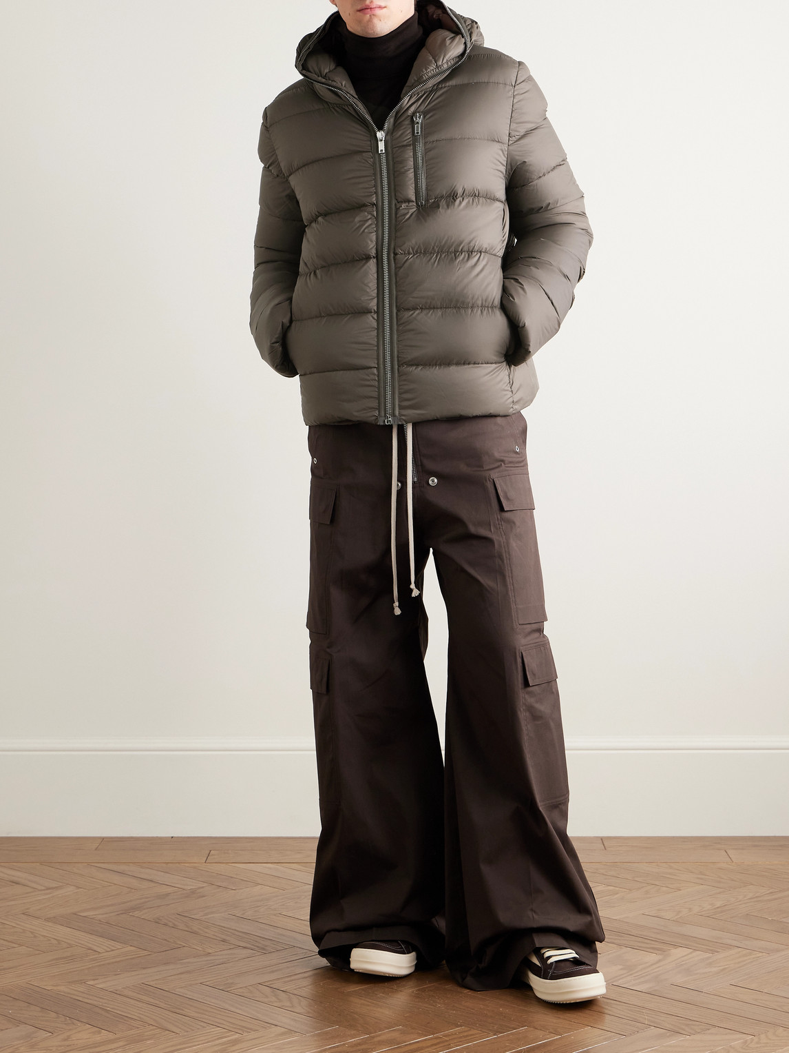 Rick Owens Slim-fit Quilted Shell Down Hooded Jacket In Brown