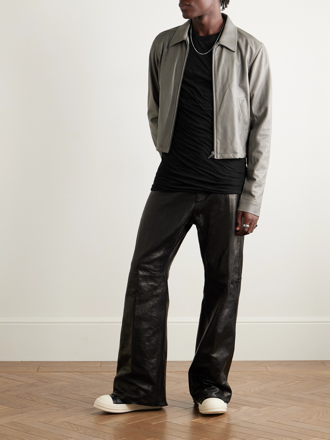 Rick Owens Double Ss Cotton T-shirt Draped Effect In Black