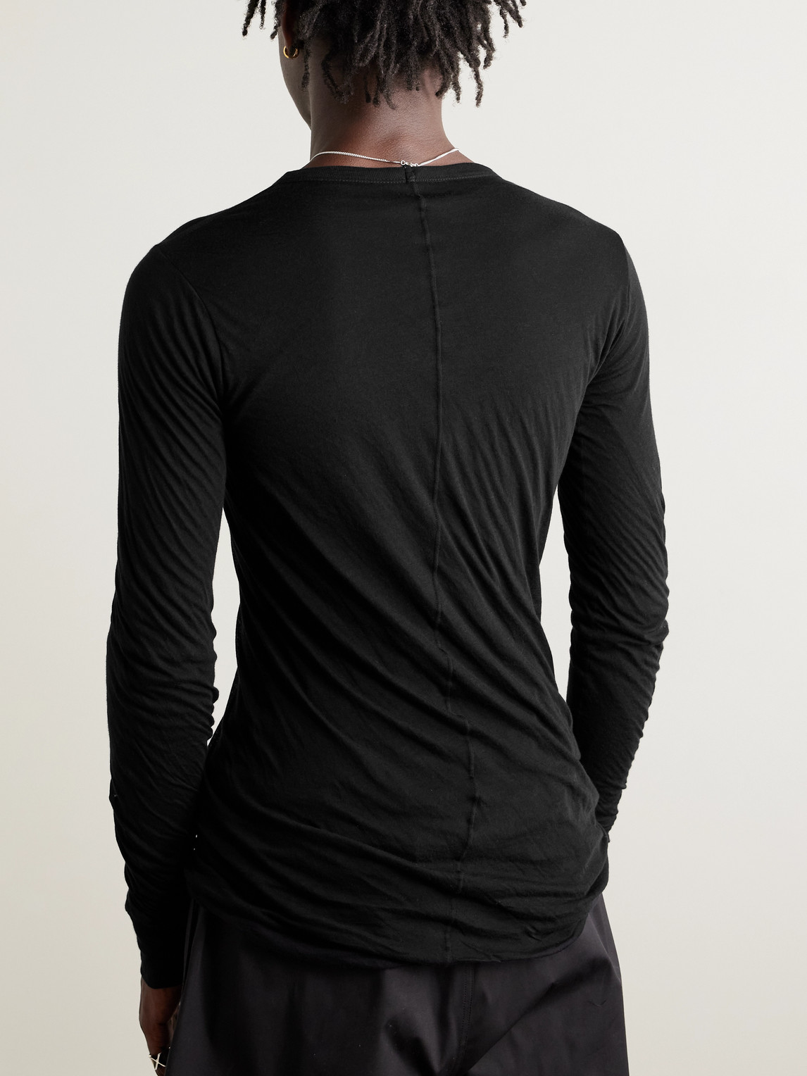 Rick Owens Forever Rib Ls T In Mini Rib Jersey In Black