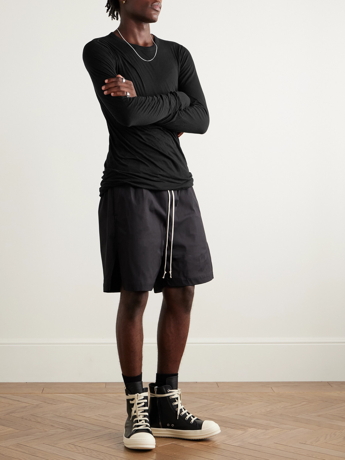 Rick Owens Forever Rib Ls T In Mini Rib Jersey In Black