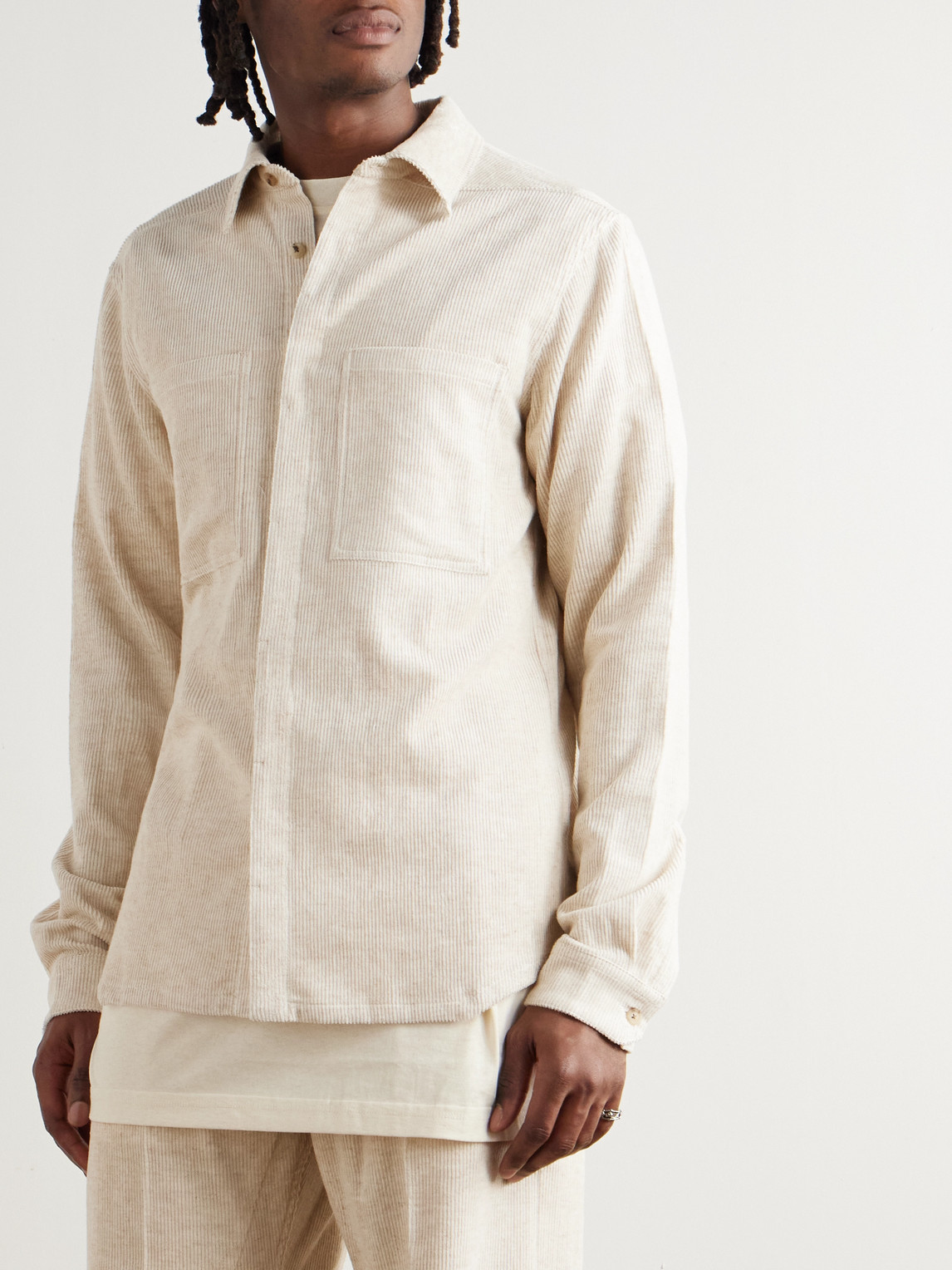 Rick Owens Cotton And Linen-blend Corduroy Shirt In White