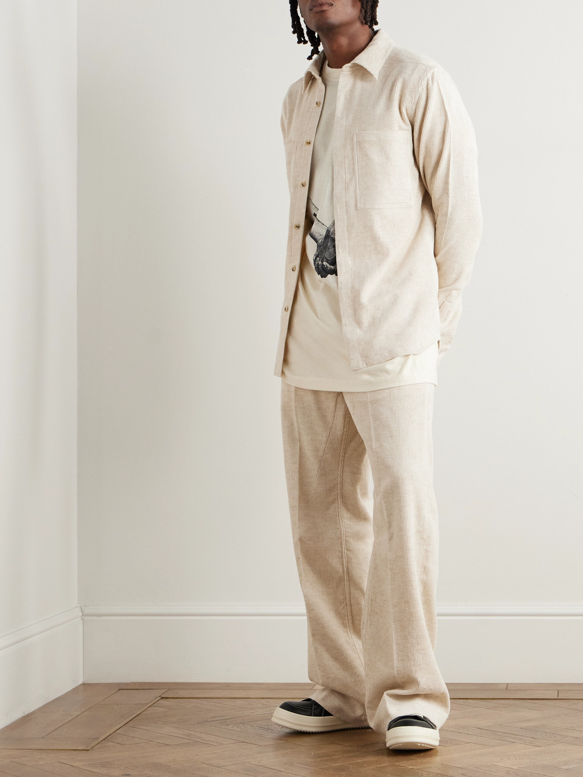 Rick Owens Cotton And Linen-blend Corduroy Shirt In White