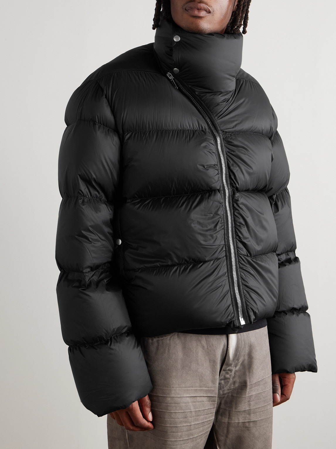 Rick Owens Turtle Cropped Quilted Recycled Shell Down Jacket In Black
