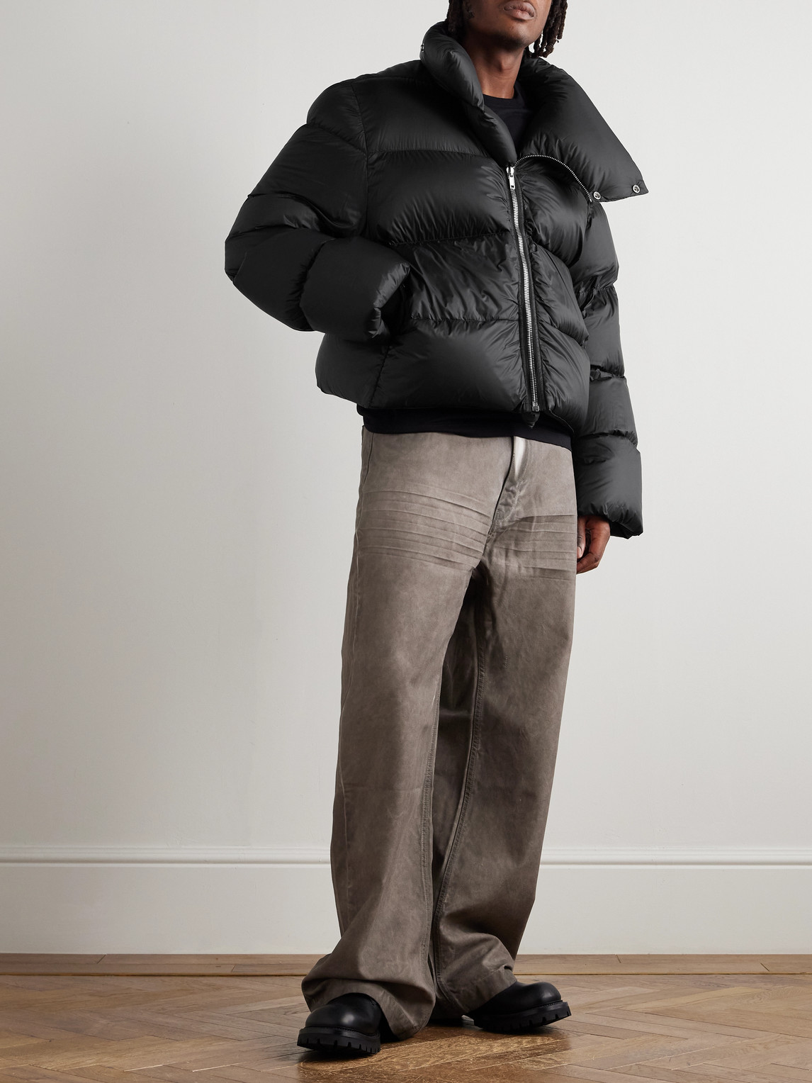 Rick Owens Turtle Cropped Quilted Recycled Shell Down Jacket In Black