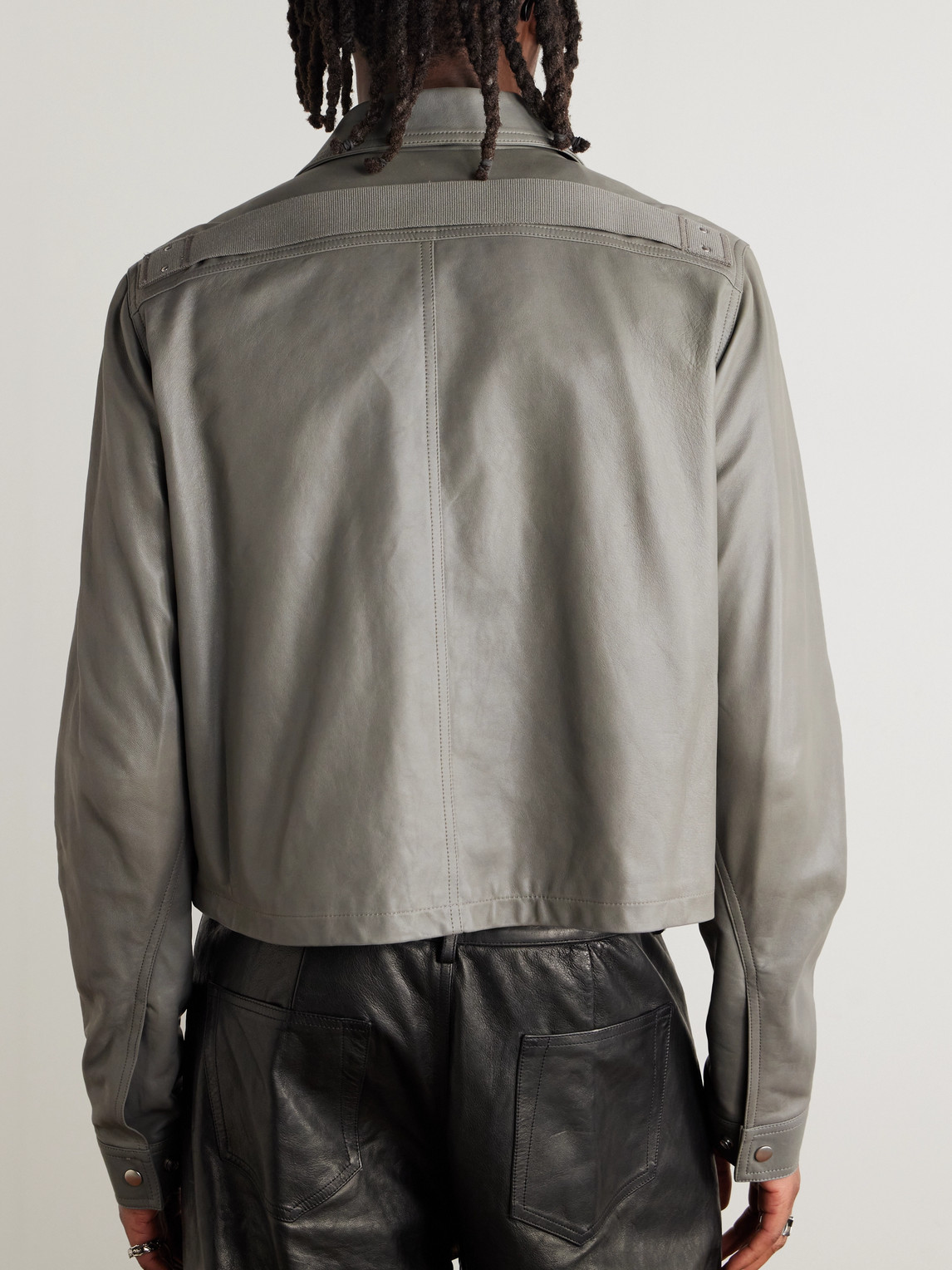 Rick Owens Alice Brad Slim-fit Waxed-leather Jacket In Gray